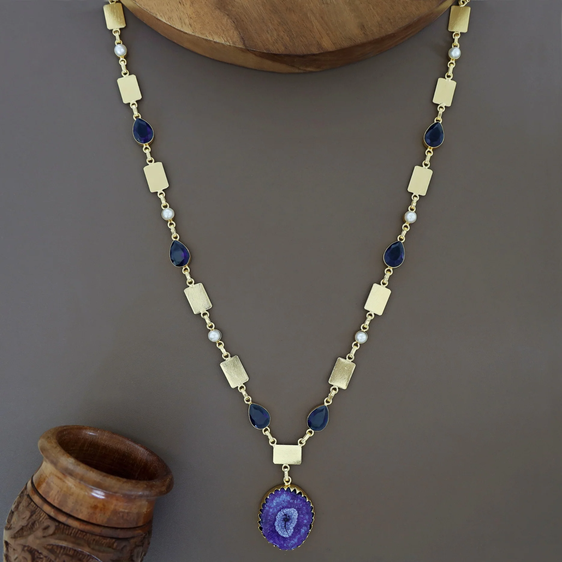Gertie Golden Pearl Glossy + Agate Stone Long Neckpiece - Image 13