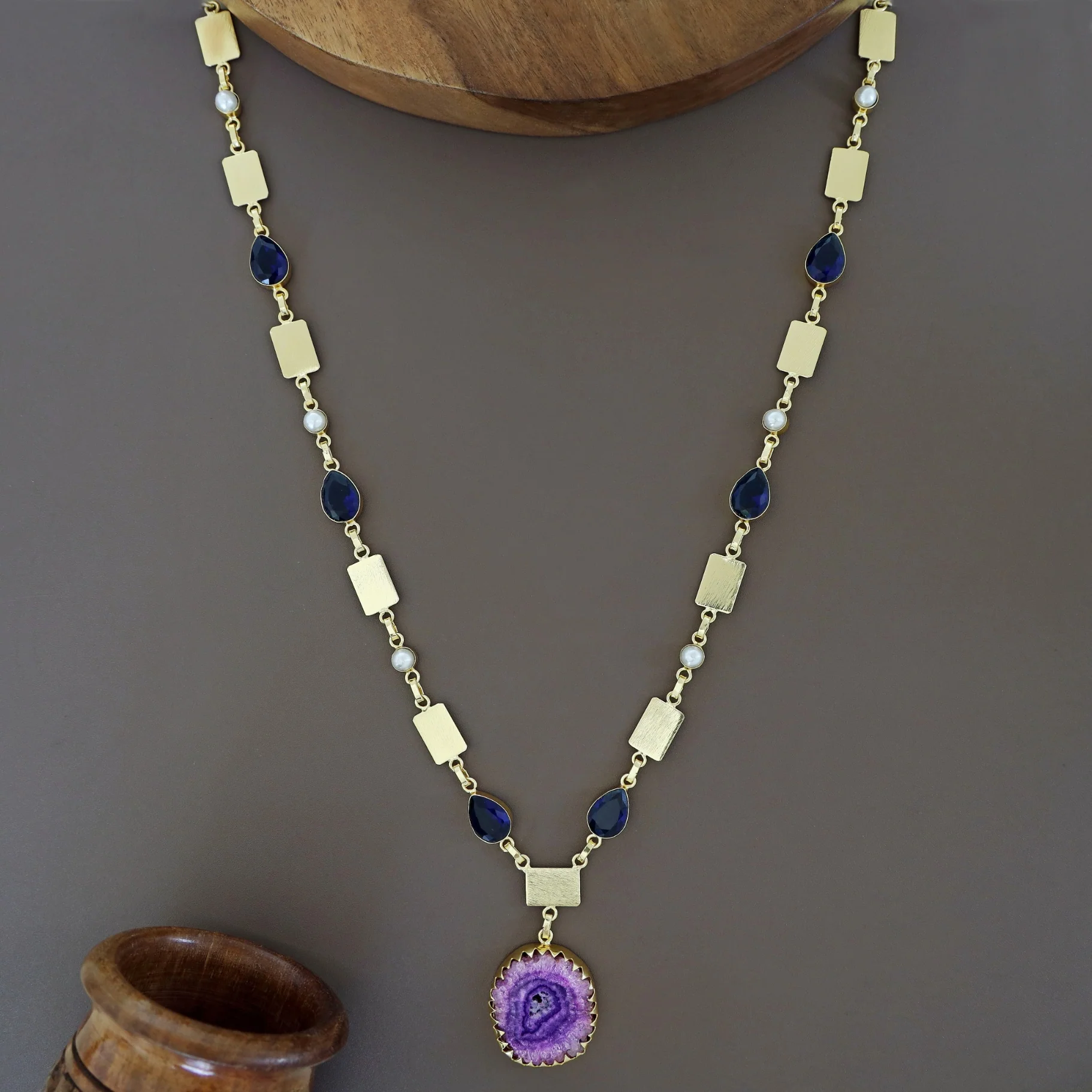 Gertie Golden Pearl Glossy + Agate Stone Long Neckpiece - Image 15