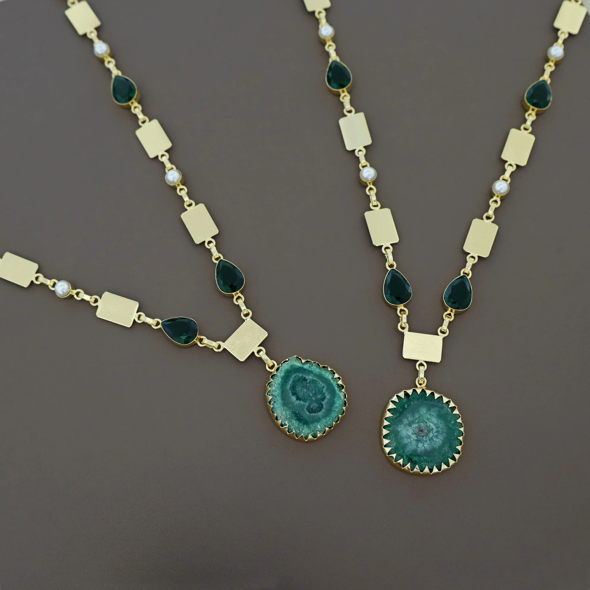 Gertie Golden Pearl Glossy + Agate Stone Long Neckpiece - Image 16