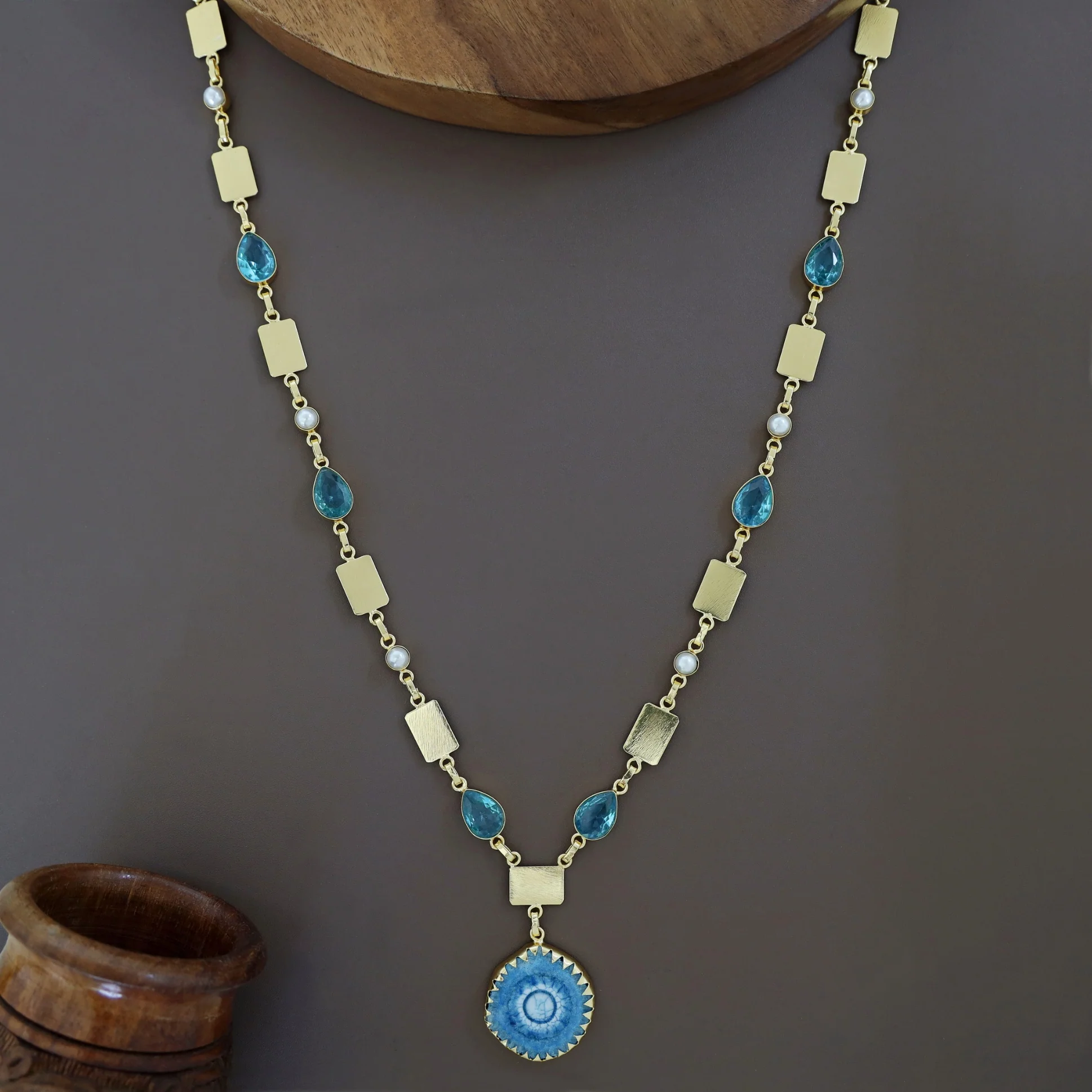 Gertie Golden Pearl Glossy + Agate Stone Long Neckpiece - Image 17