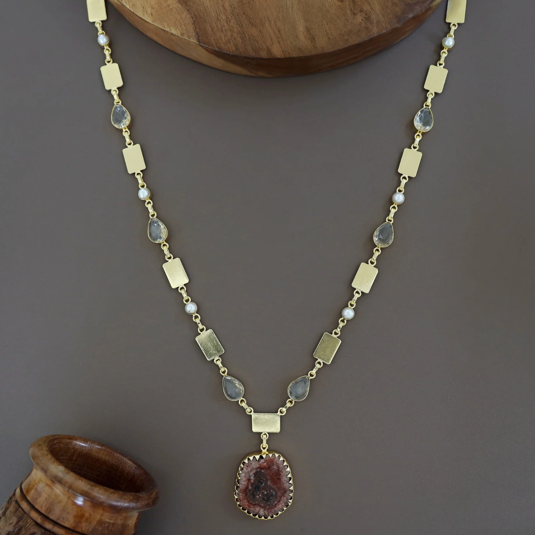 Gertie Golden Pearl Glossy + Agate Stone Long Neckpiece - Image 18