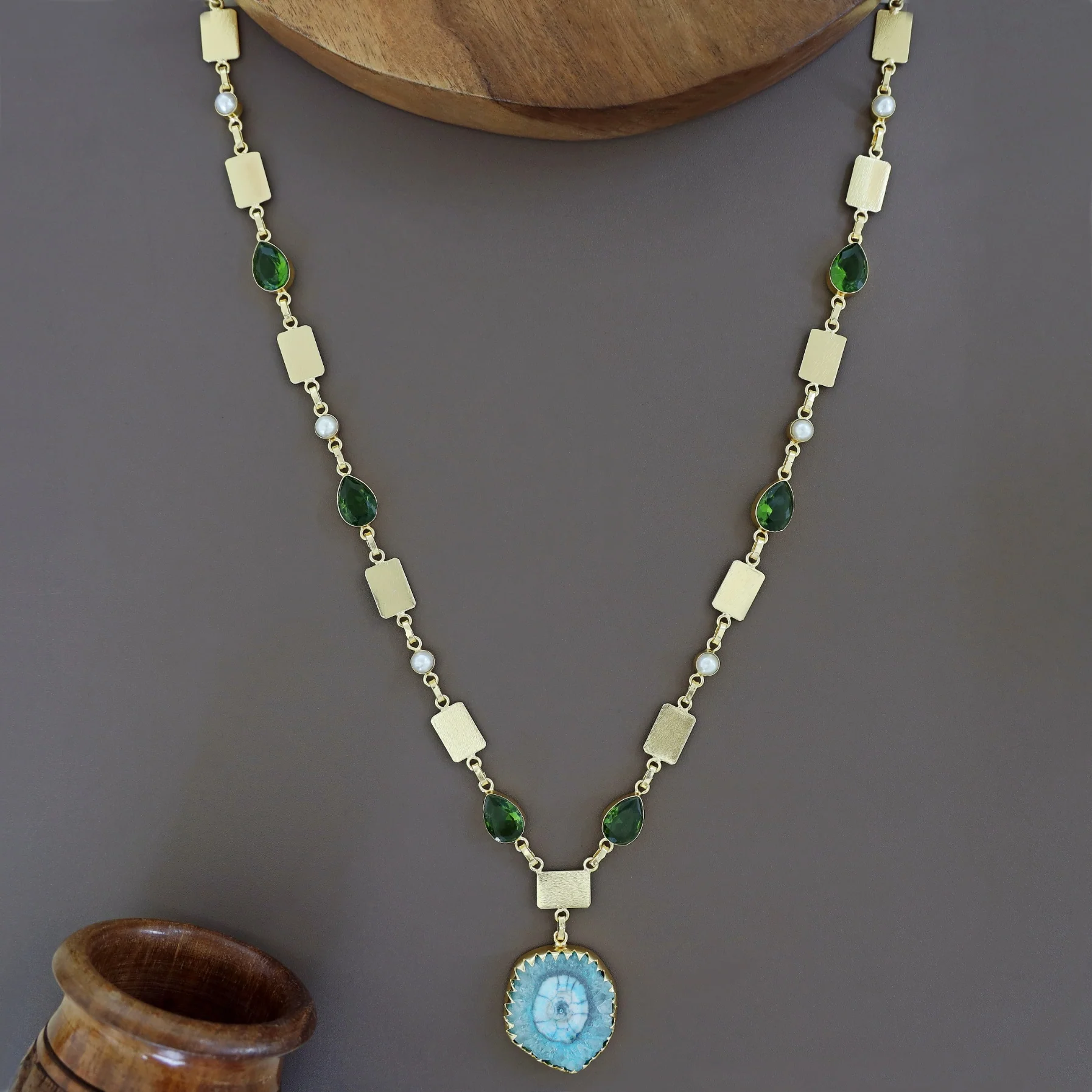 Gertie Golden Pearl Glossy + Agate Stone Long Neckpiece - Image 19