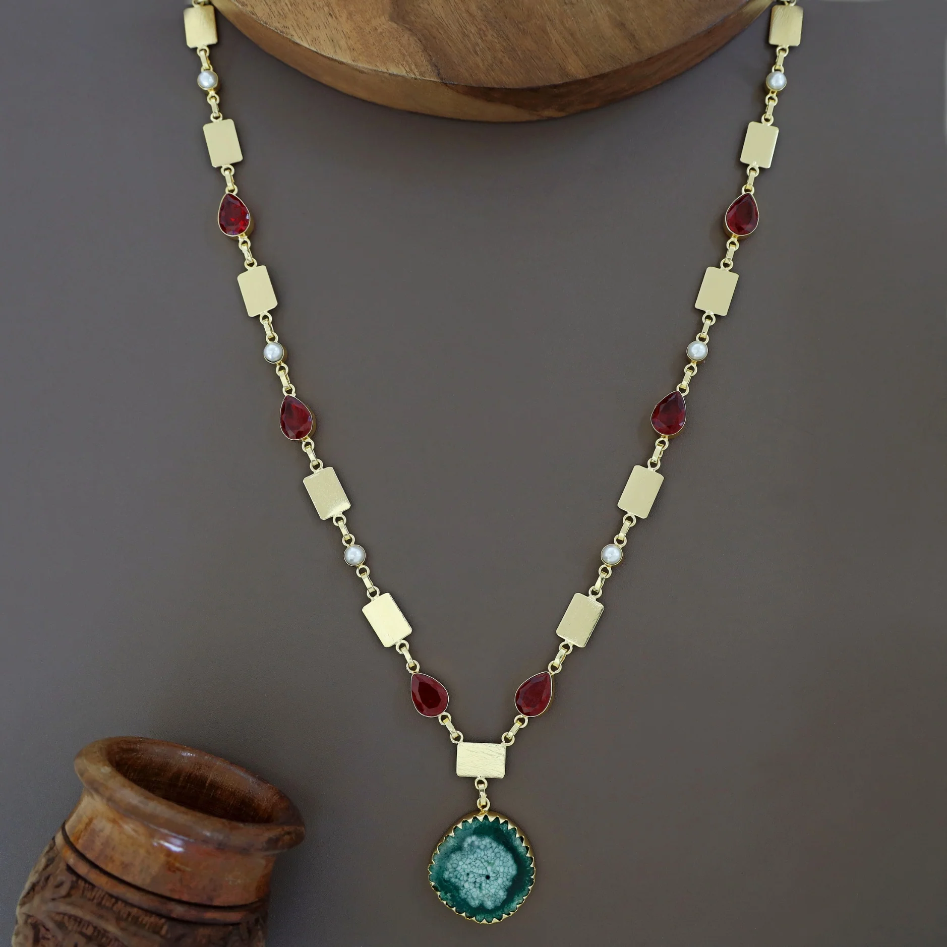 Gertie Golden Pearl Glossy + Agate Stone Long Neckpiece - Image 20