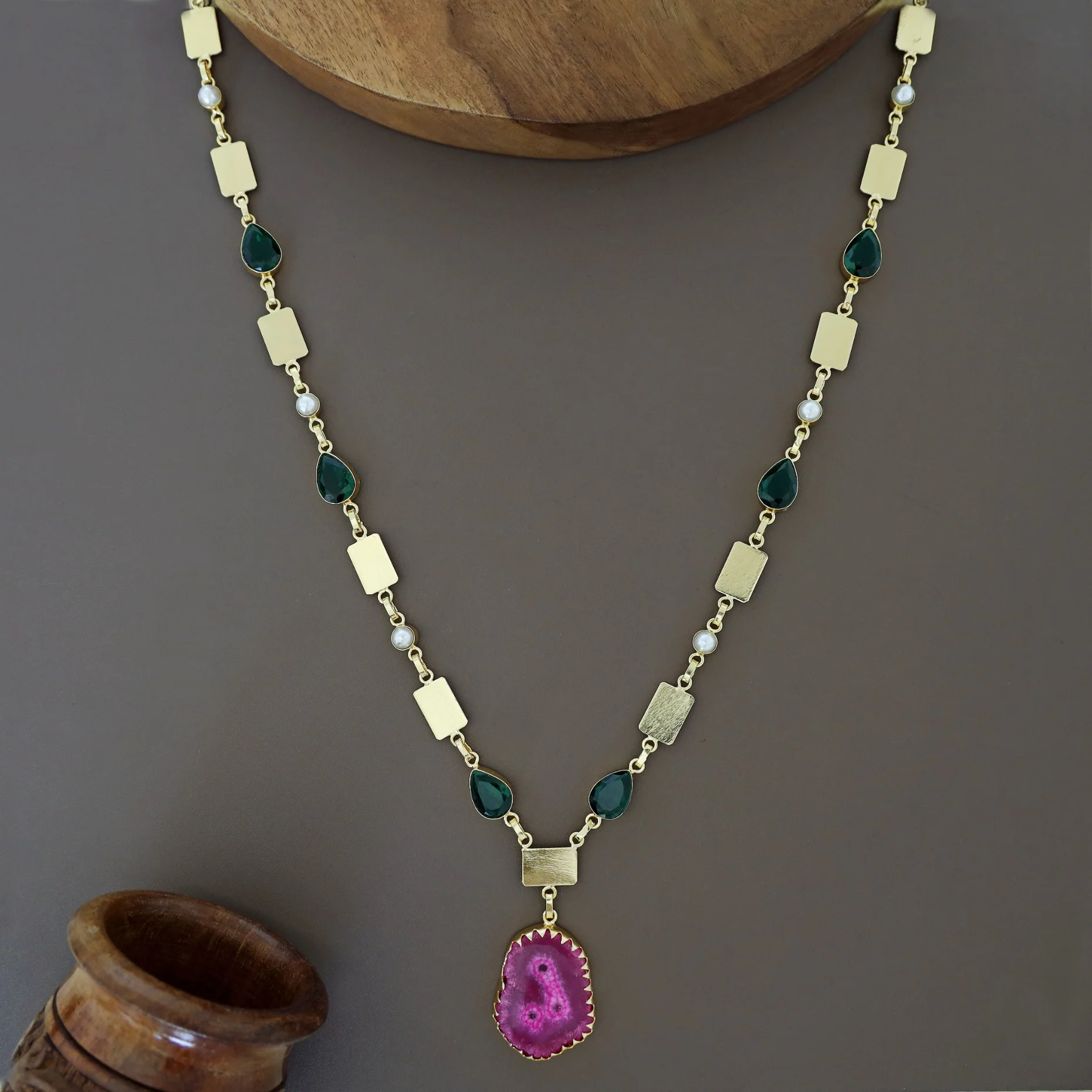 Gertie Golden Pearl Glossy + Agate Stone Long Neckpiece - Image 21