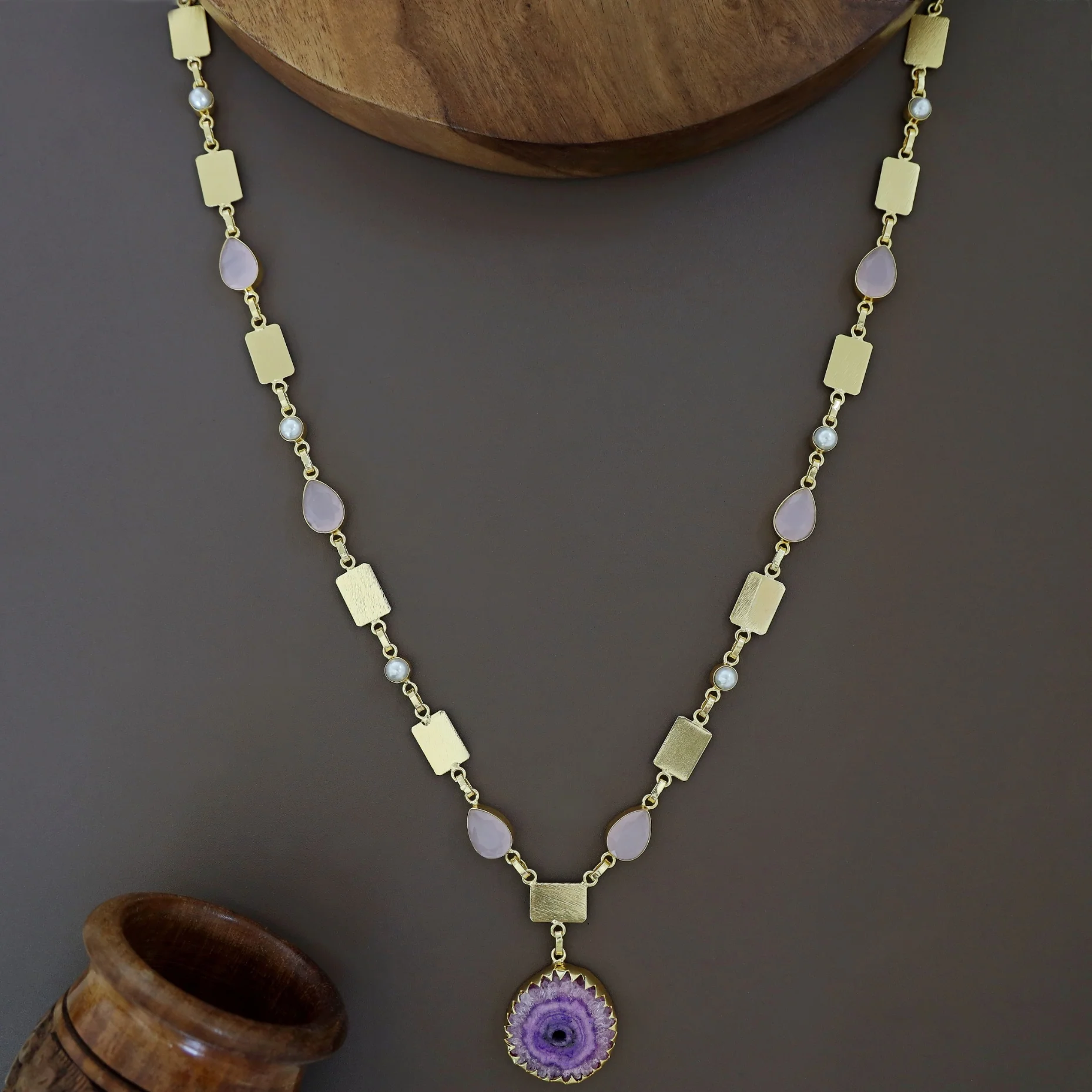 Gertie Golden Pearl Glossy + Agate Stone Long Neckpiece - Image 22