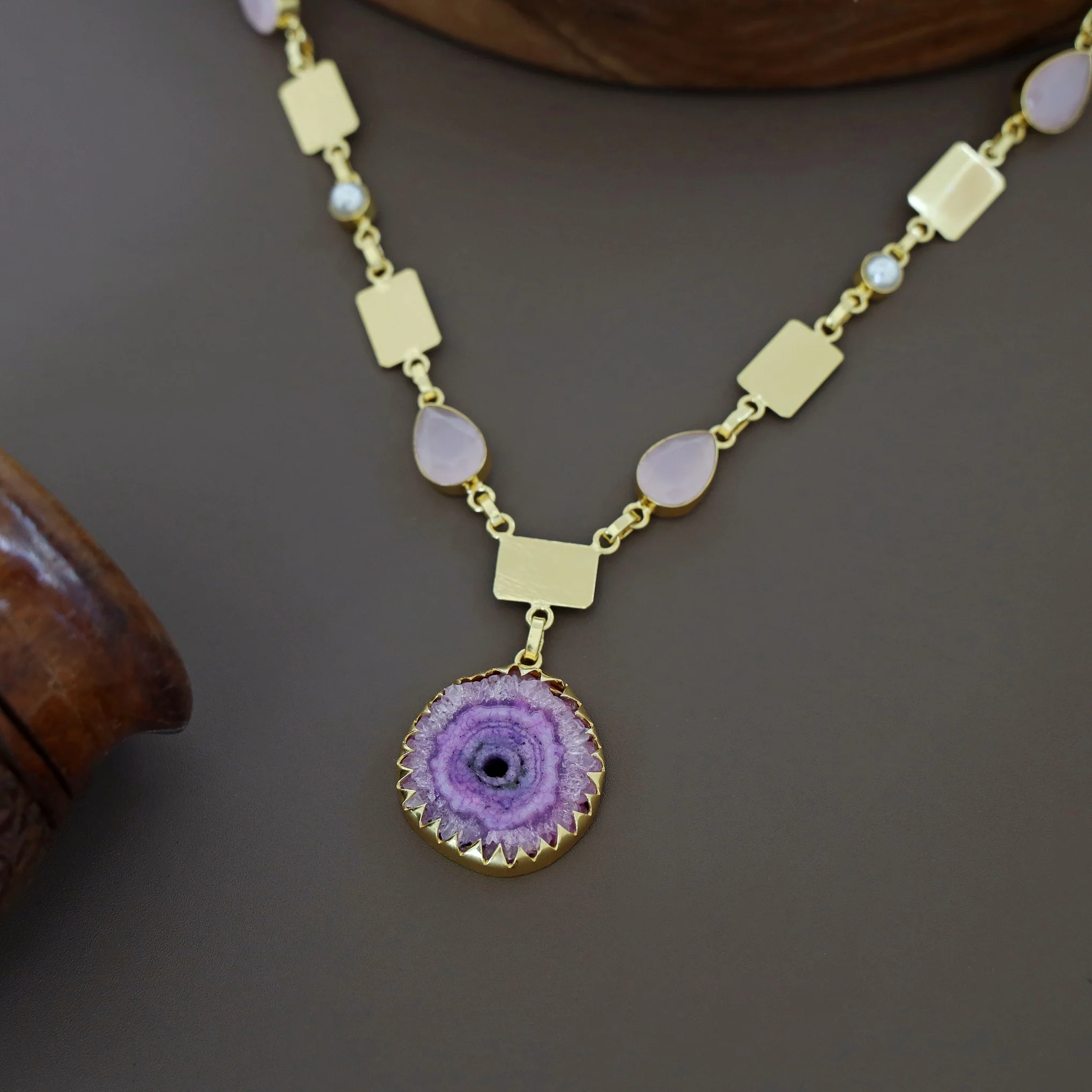 Gertie Golden Pearl Glossy + Agate Stone Long Neckpiece - Image 23