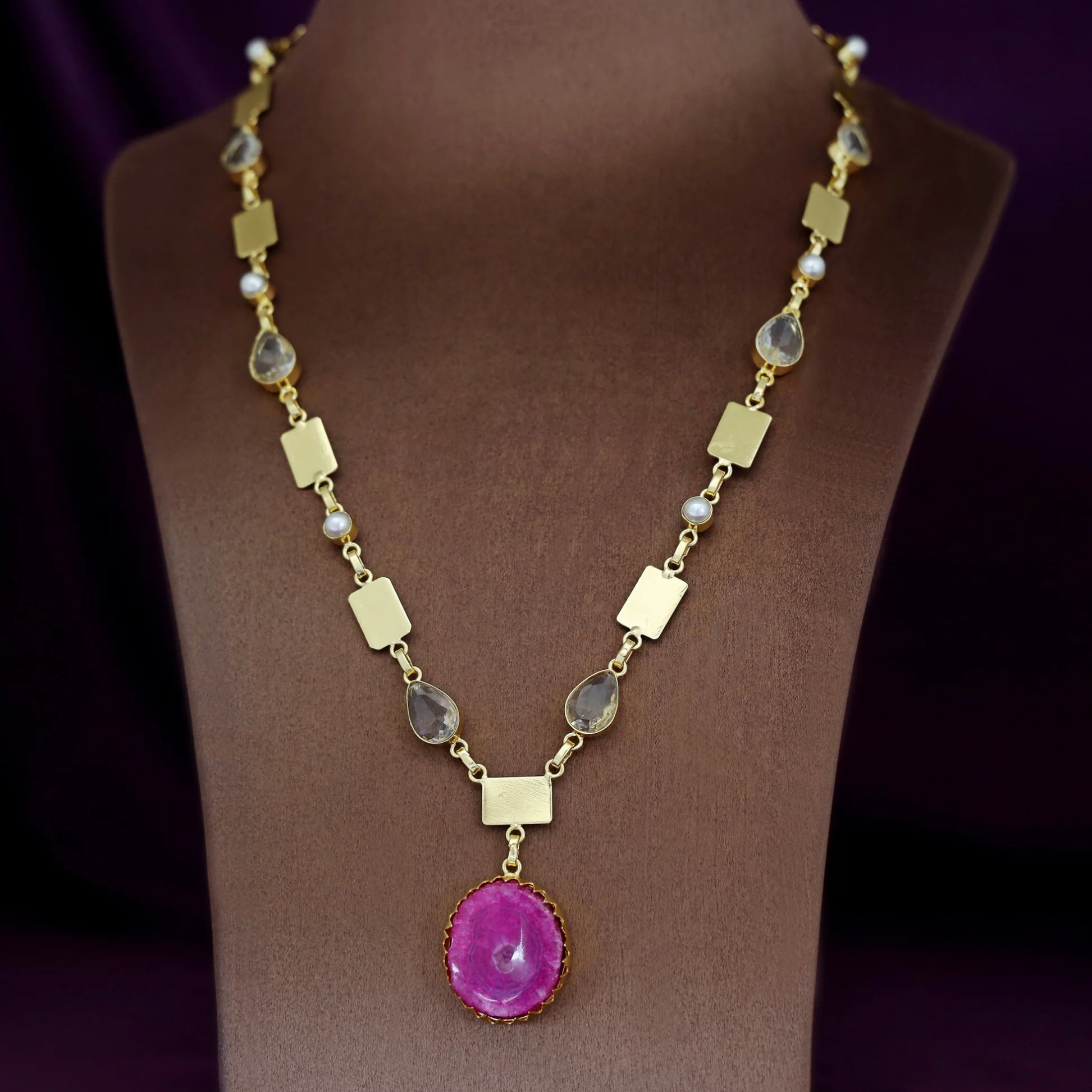Gertie Golden Pearl Glossy + Agate Stone Long Neckpiece - Image 3