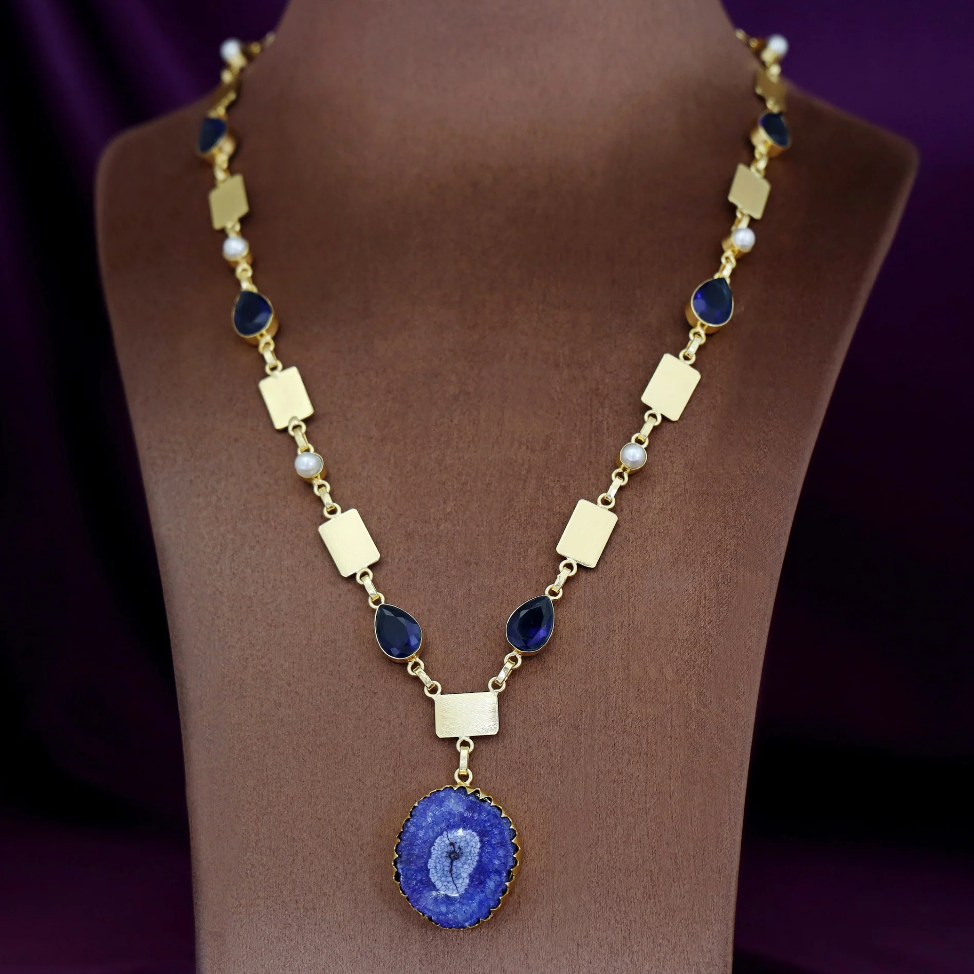 Gertie Golden Pearl Glossy + Agate Stone Long Neckpiece - Image 5