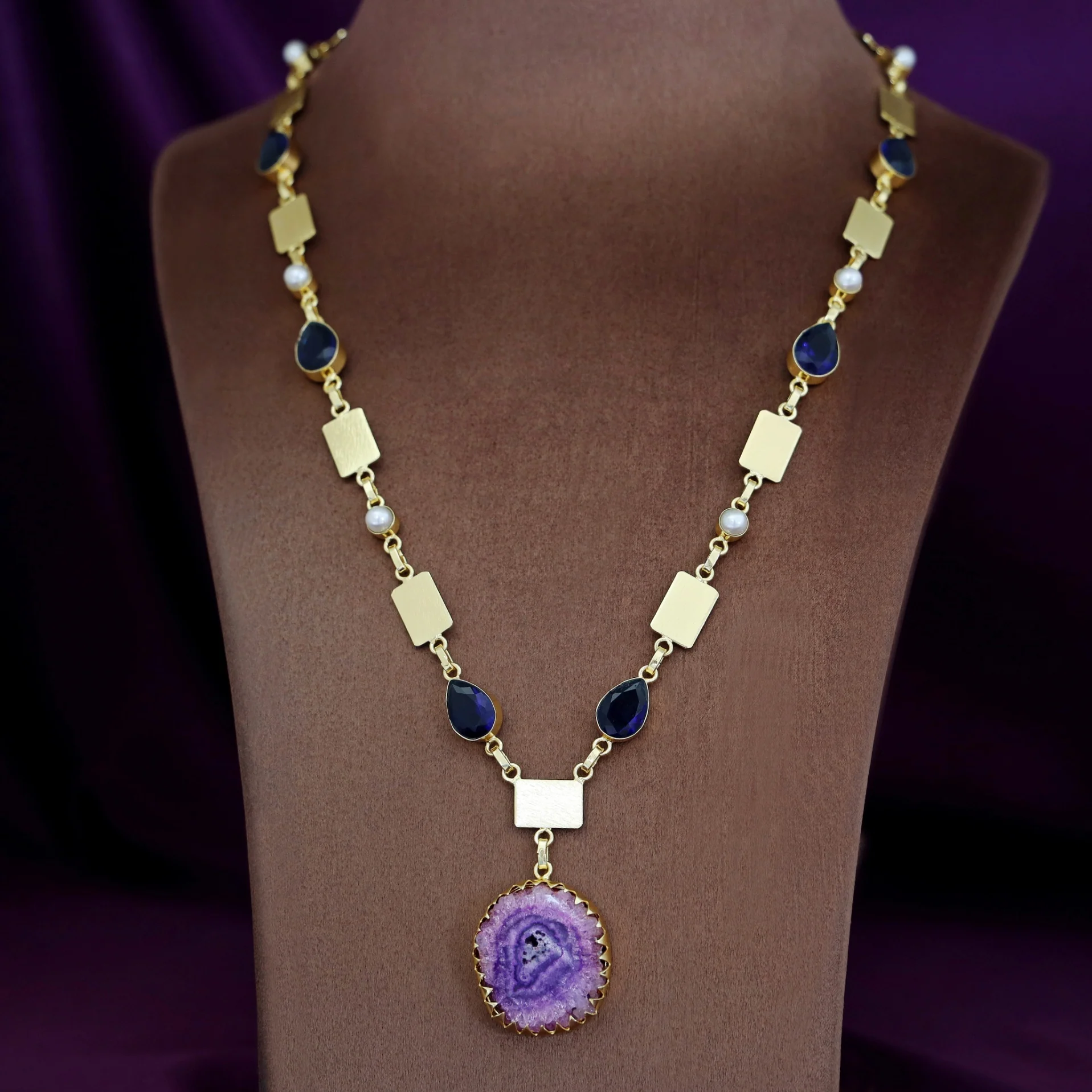 Gertie Golden Pearl Glossy + Agate Stone Long Neckpiece - Image 6