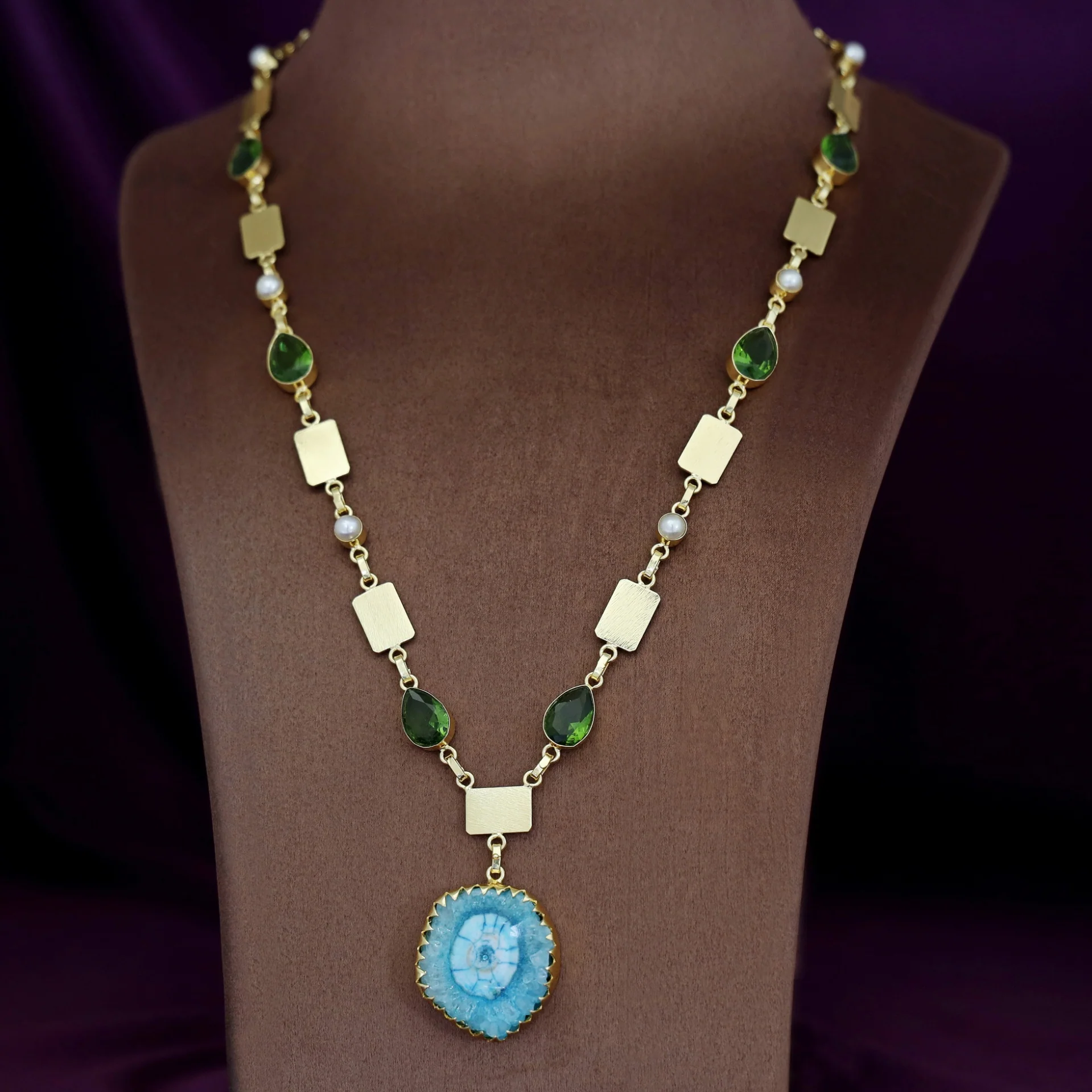 Gertie Golden Pearl Glossy + Agate Stone Long Neckpiece - Image 7