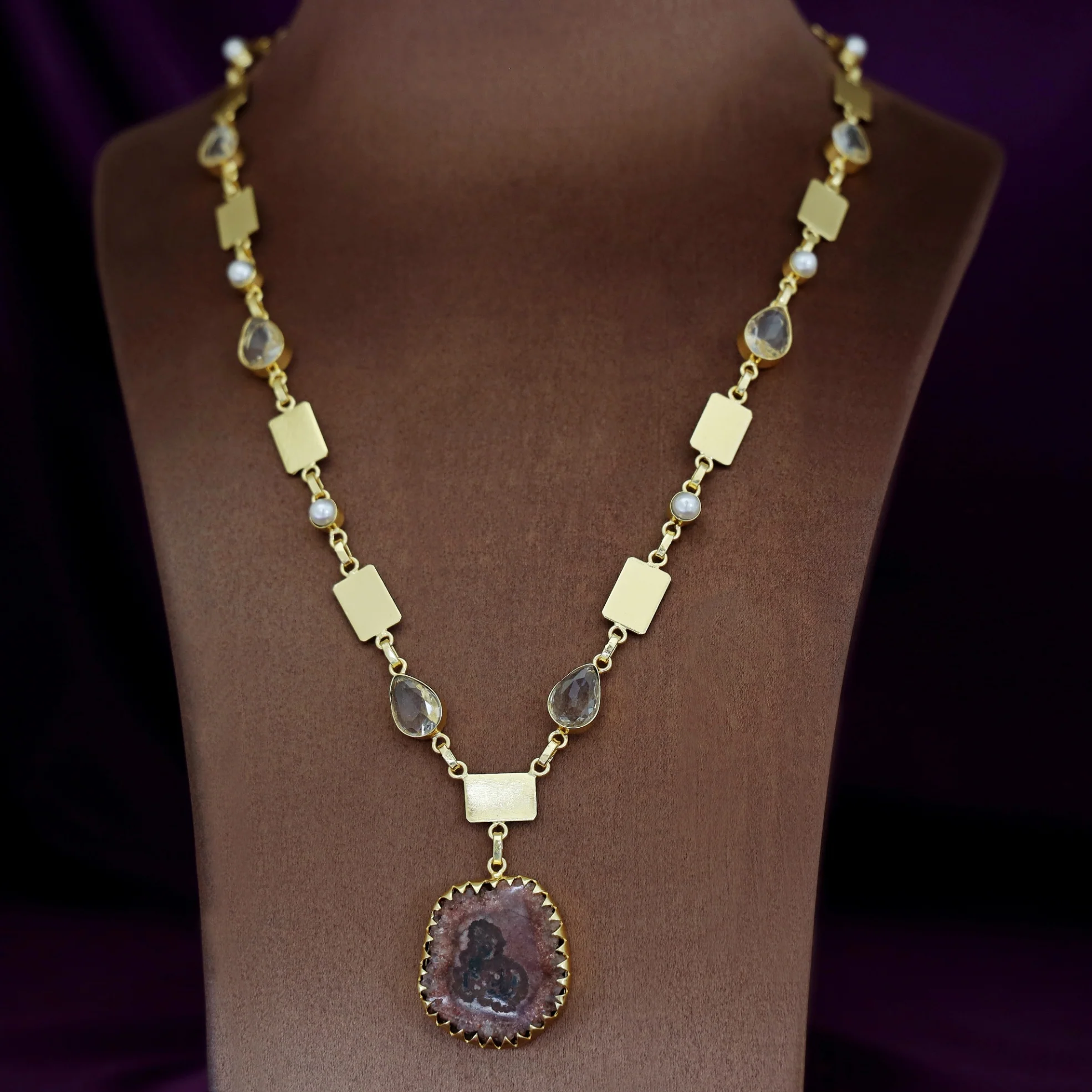 Gertie Golden Pearl Glossy + Agate Stone Long Neckpiece - Image 8