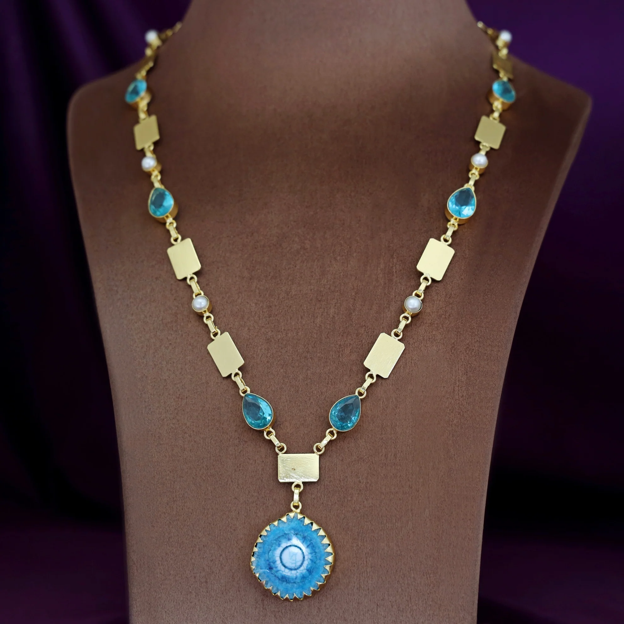 Gertie Golden Pearl Glossy + Agate Stone Long Neckpiece - Image 9