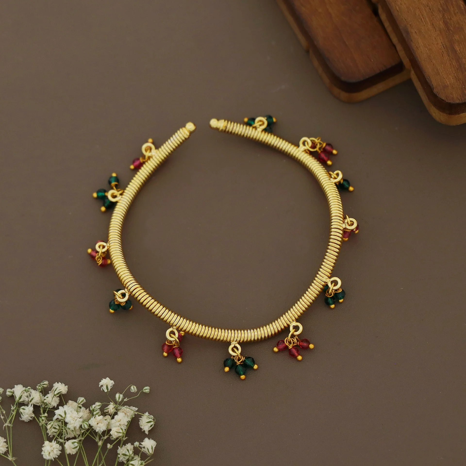 Giana Golden Beaded Coiled Bangle - Image 2