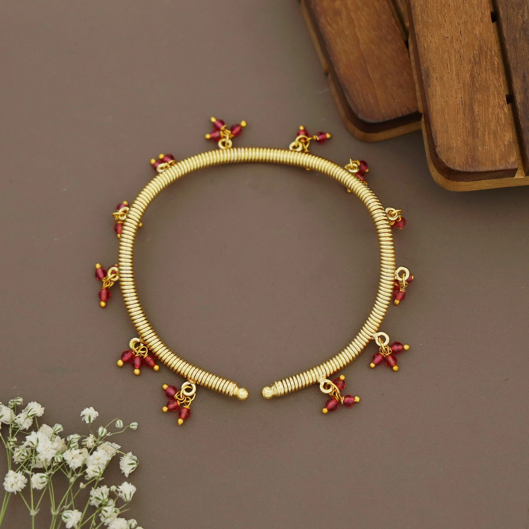 Giana Golden Beaded Coiled Bangle - Image 3