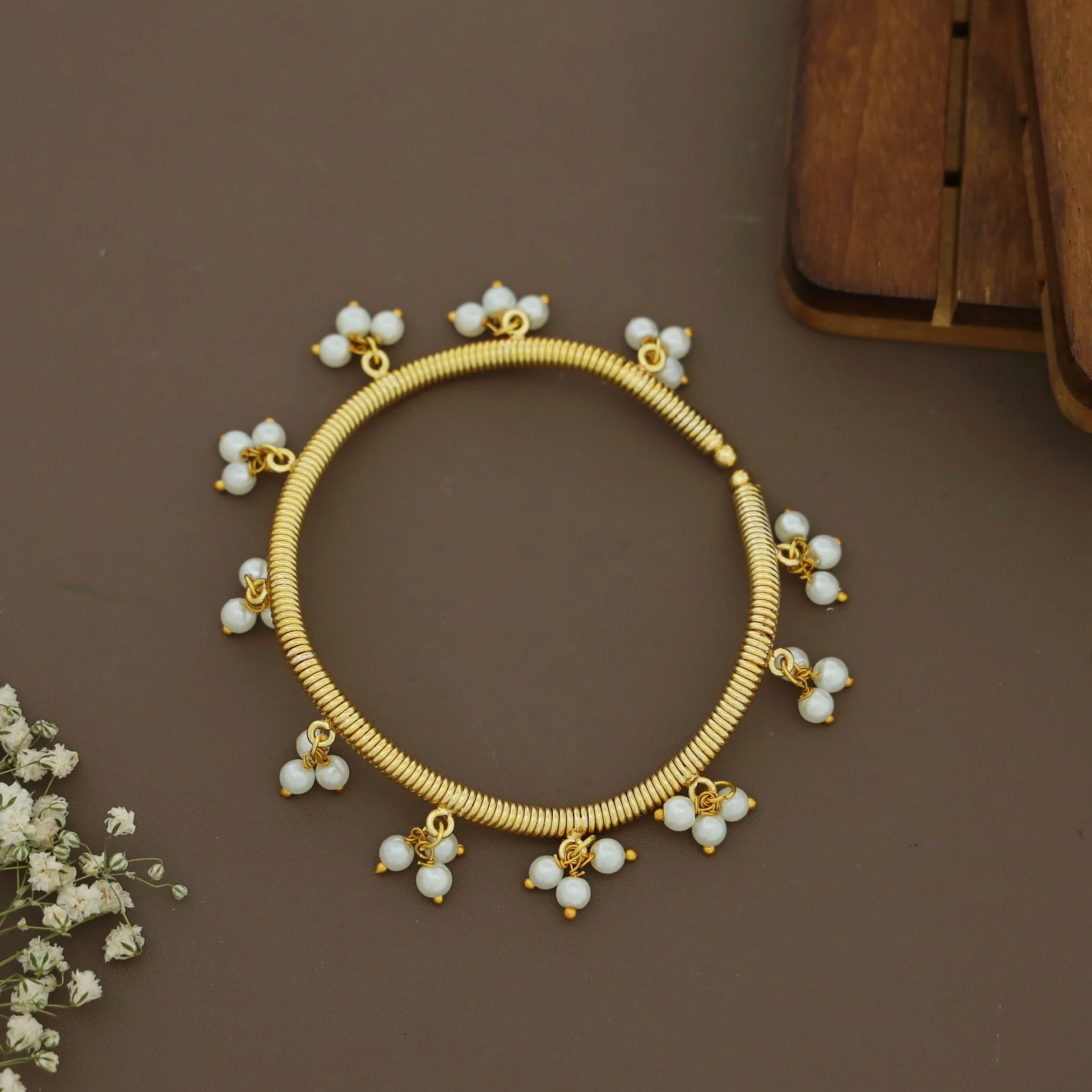 Giana Golden Beaded Coiled Bangle - Image 4