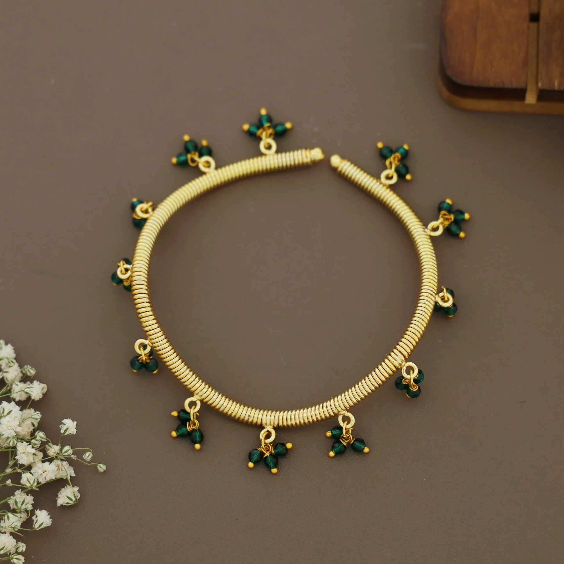 Giana Golden Beaded Coiled Bangle - Image 5