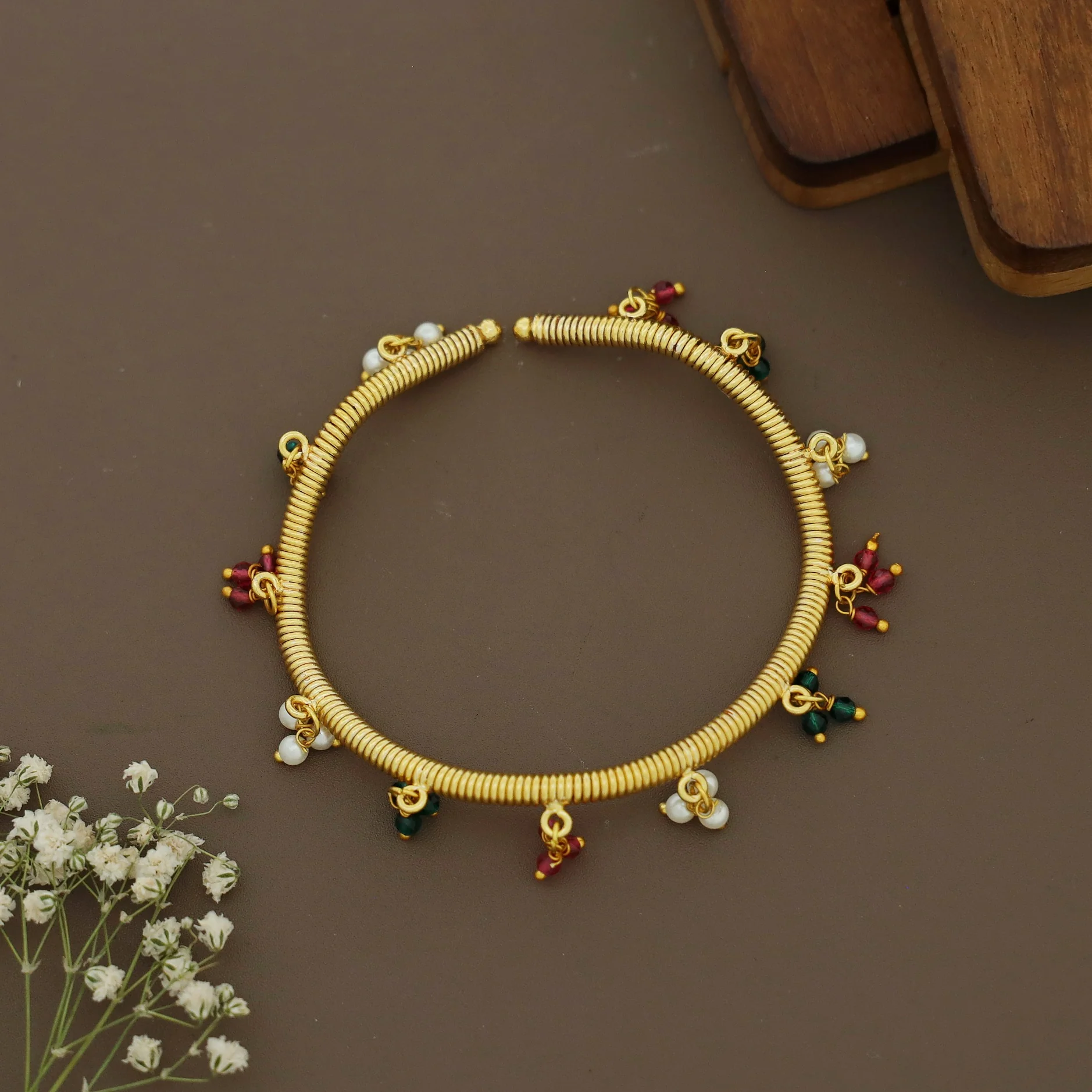 Giana Golden Beaded Coiled Bangle - Image 6
