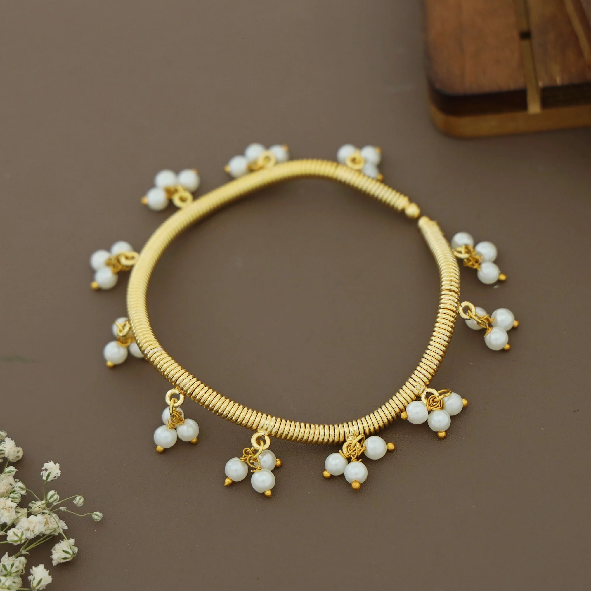 Giana Golden Beaded Coiled Bangle - Image 7