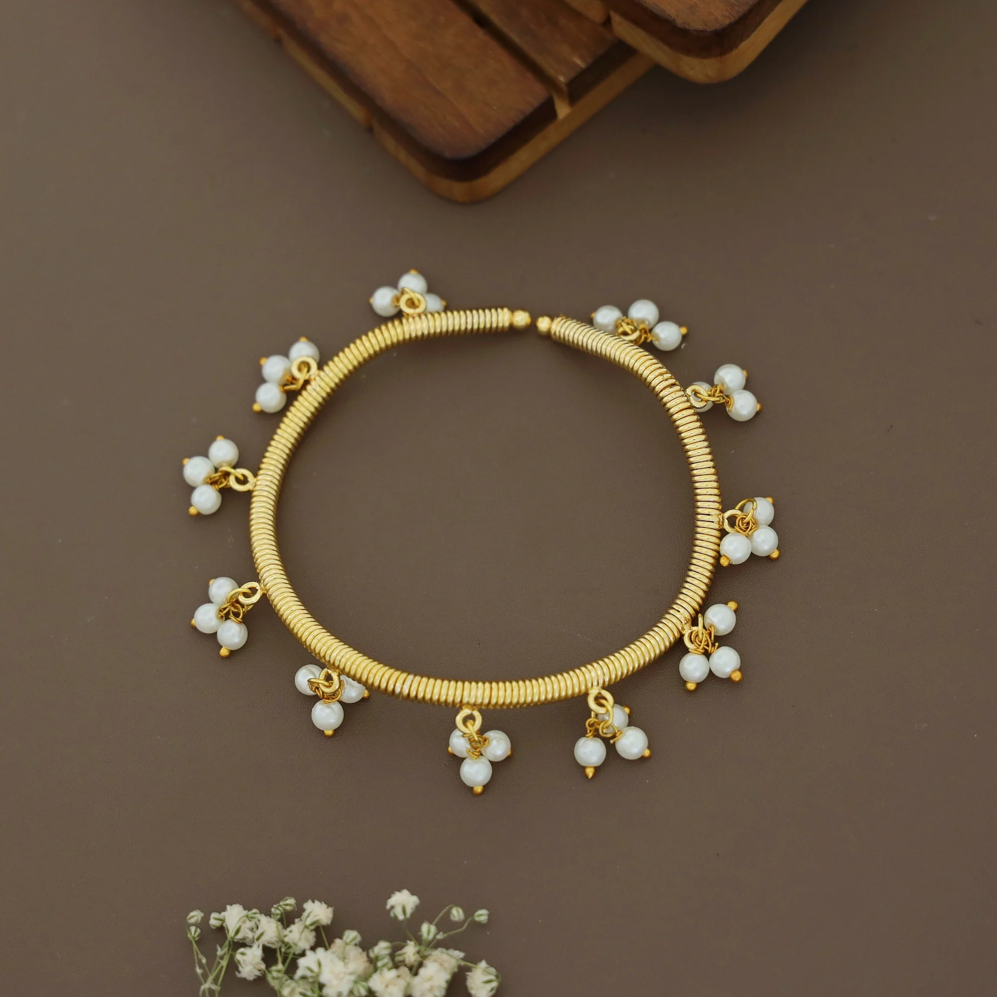 Giana Golden Beaded Coiled Bangle - Image 8