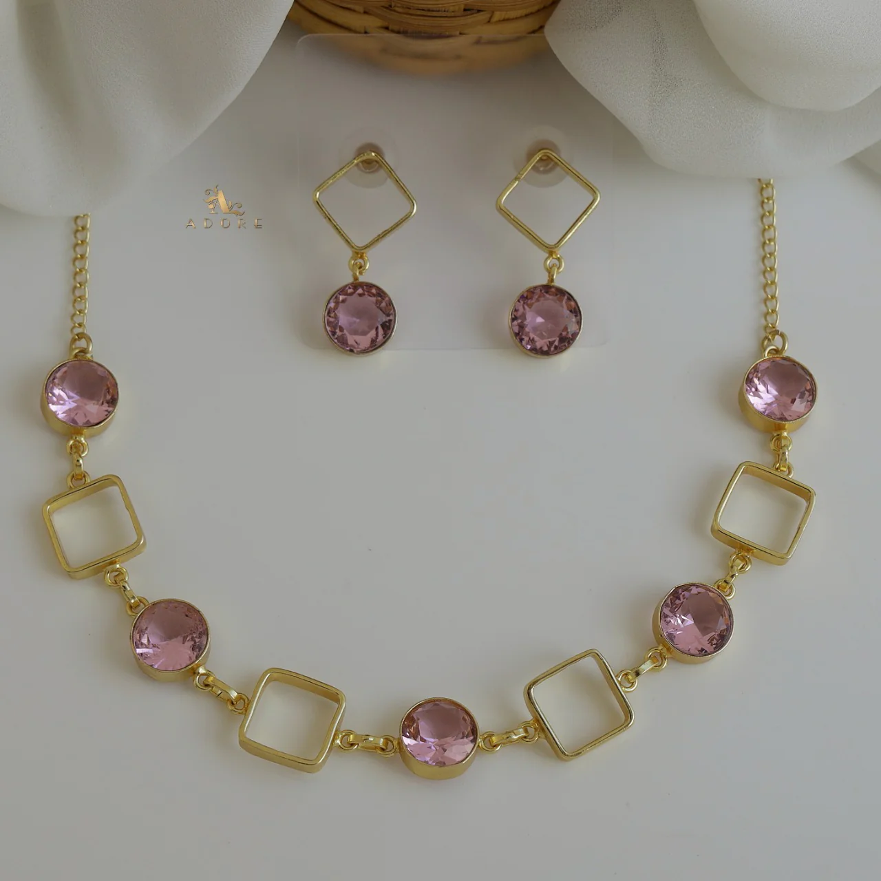 Glossy 4 Square Neckpiece With Earring - Image 11