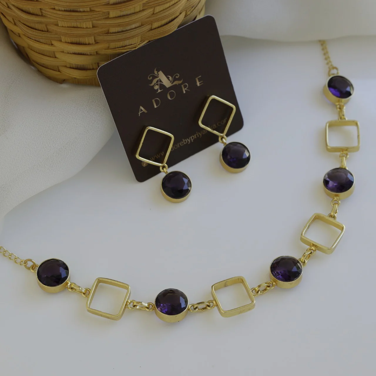 Glossy 4 Square Neckpiece With Earring - Image 12