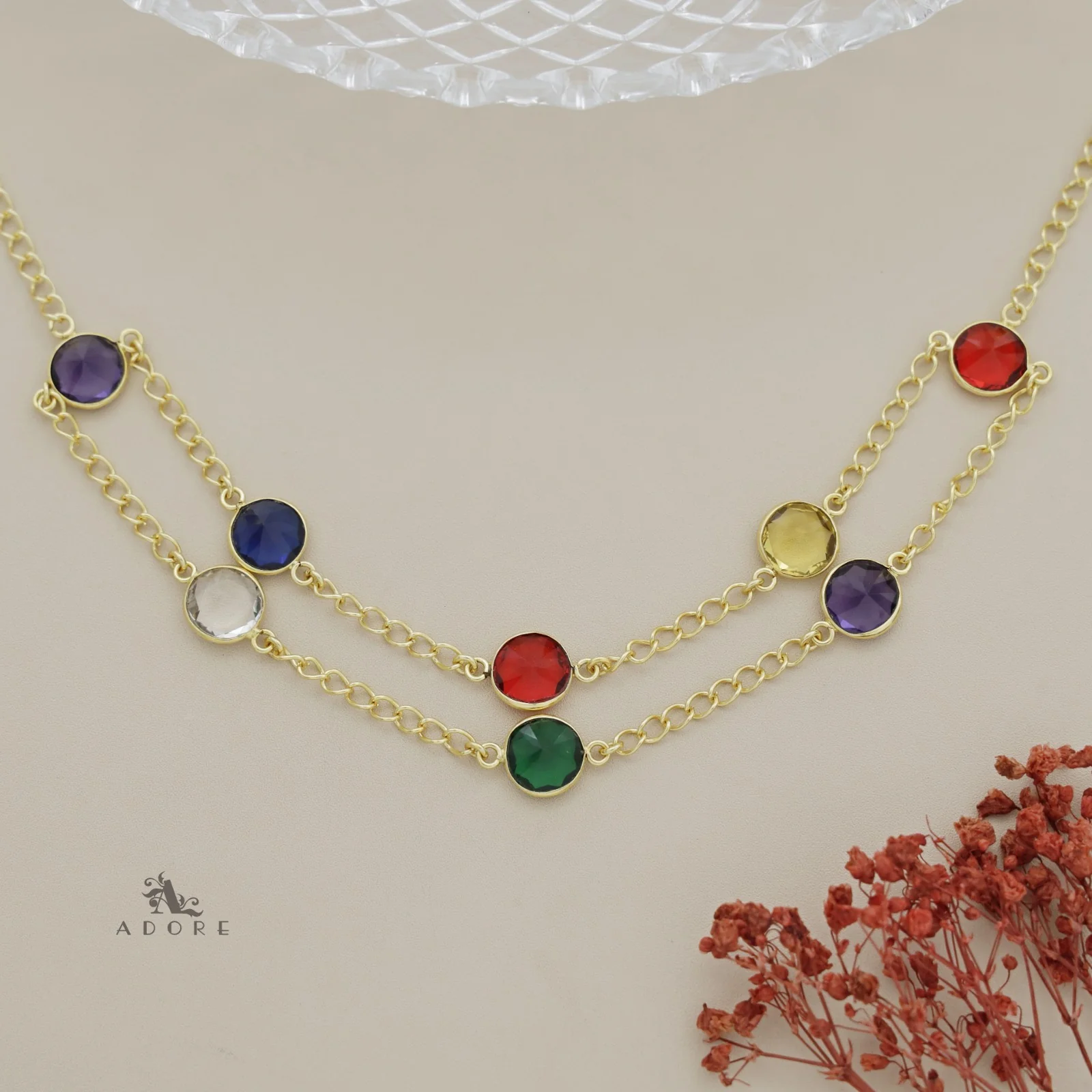 Glossy Alohi 8 Stone Double Layer Neckpiece - Image 4