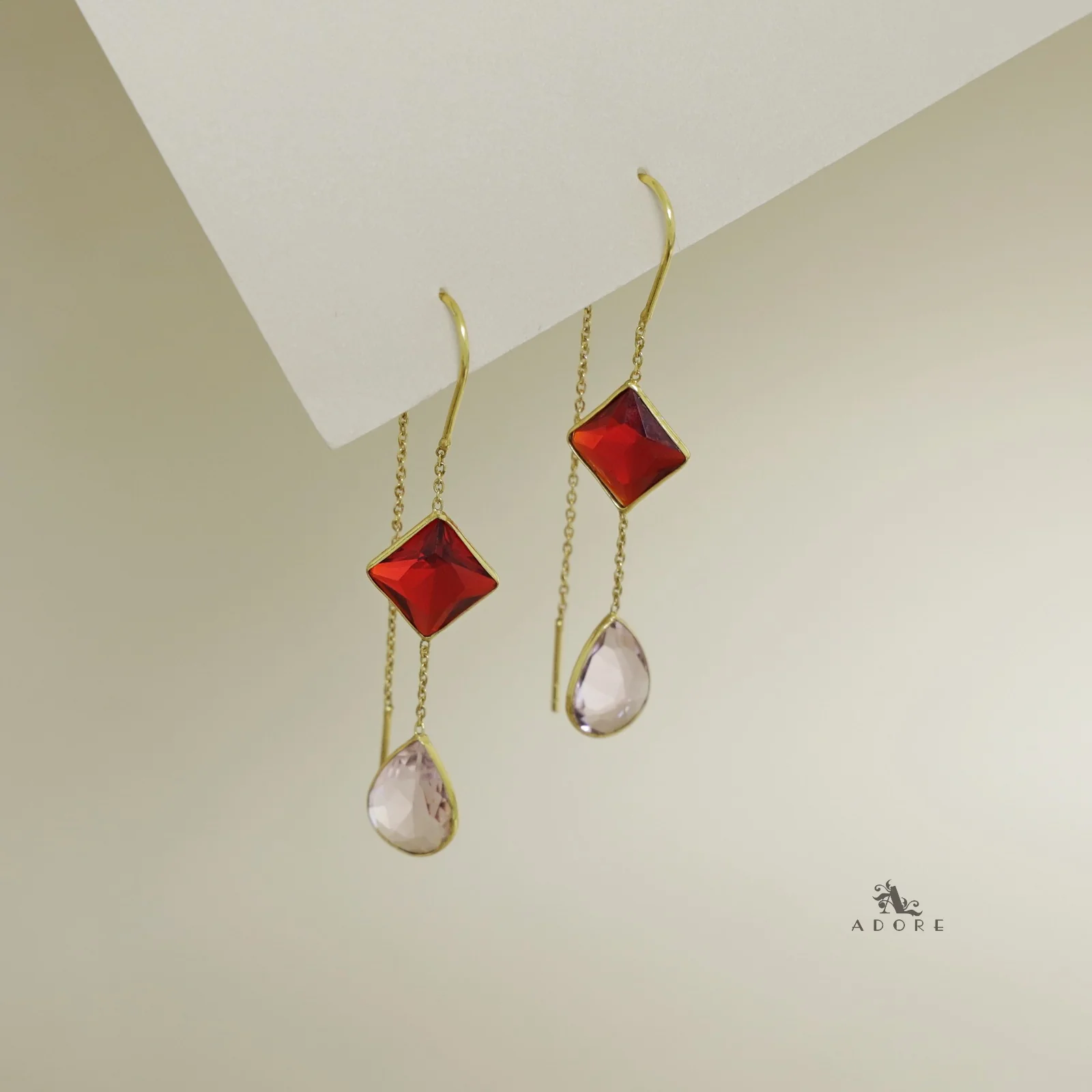 Glossy Diamond And Drop Needle And Thread Earring - Image 3