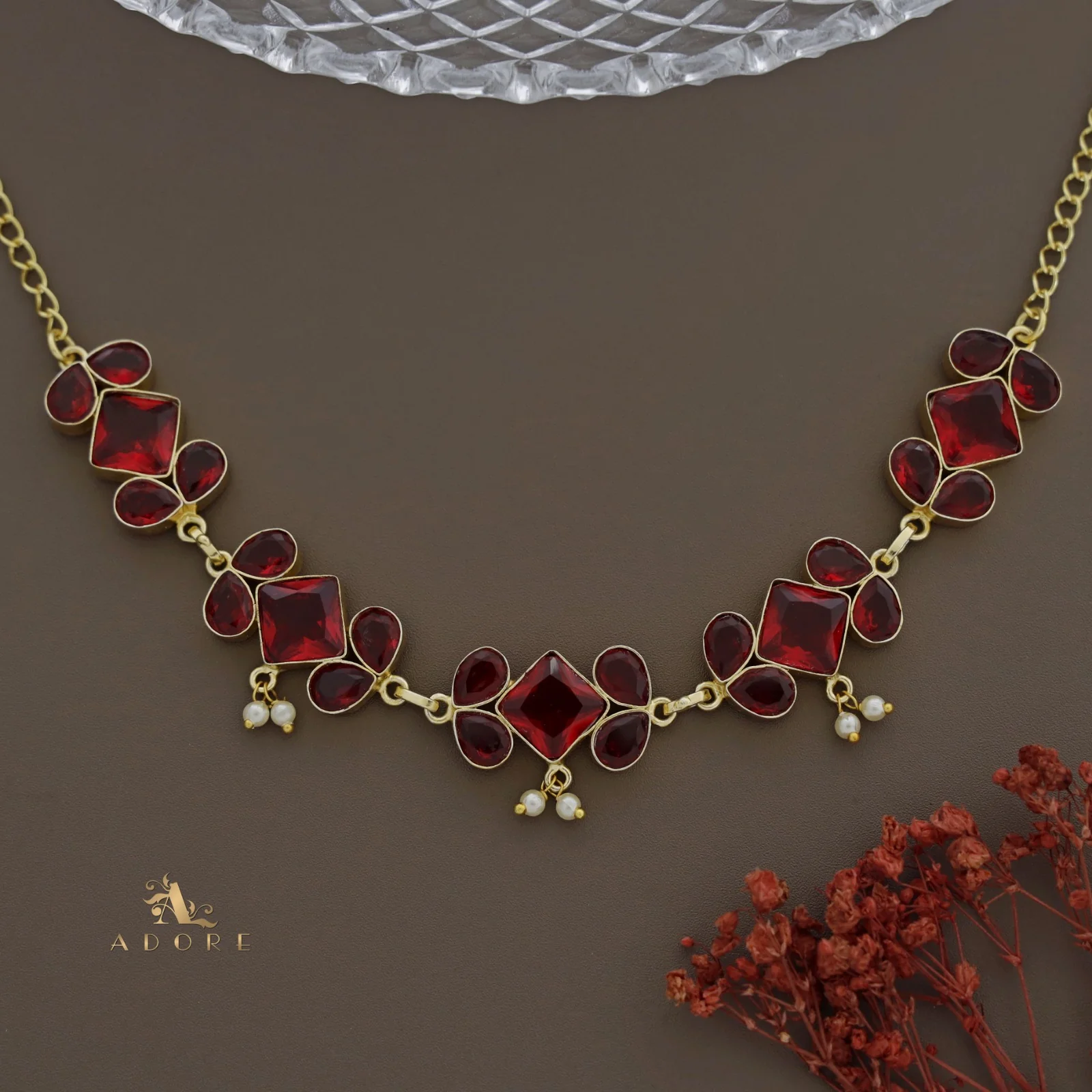 Glossy Diamond And Drop Pearl Choker - Image 2
