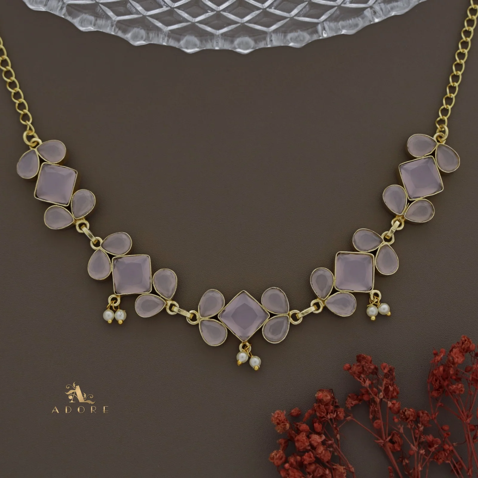 Glossy Diamond And Drop Pearl Choker - Image 3