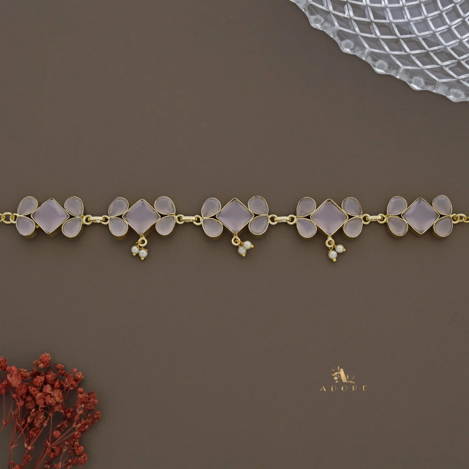 Glossy Diamond And Drop Pearl Choker - Image 6