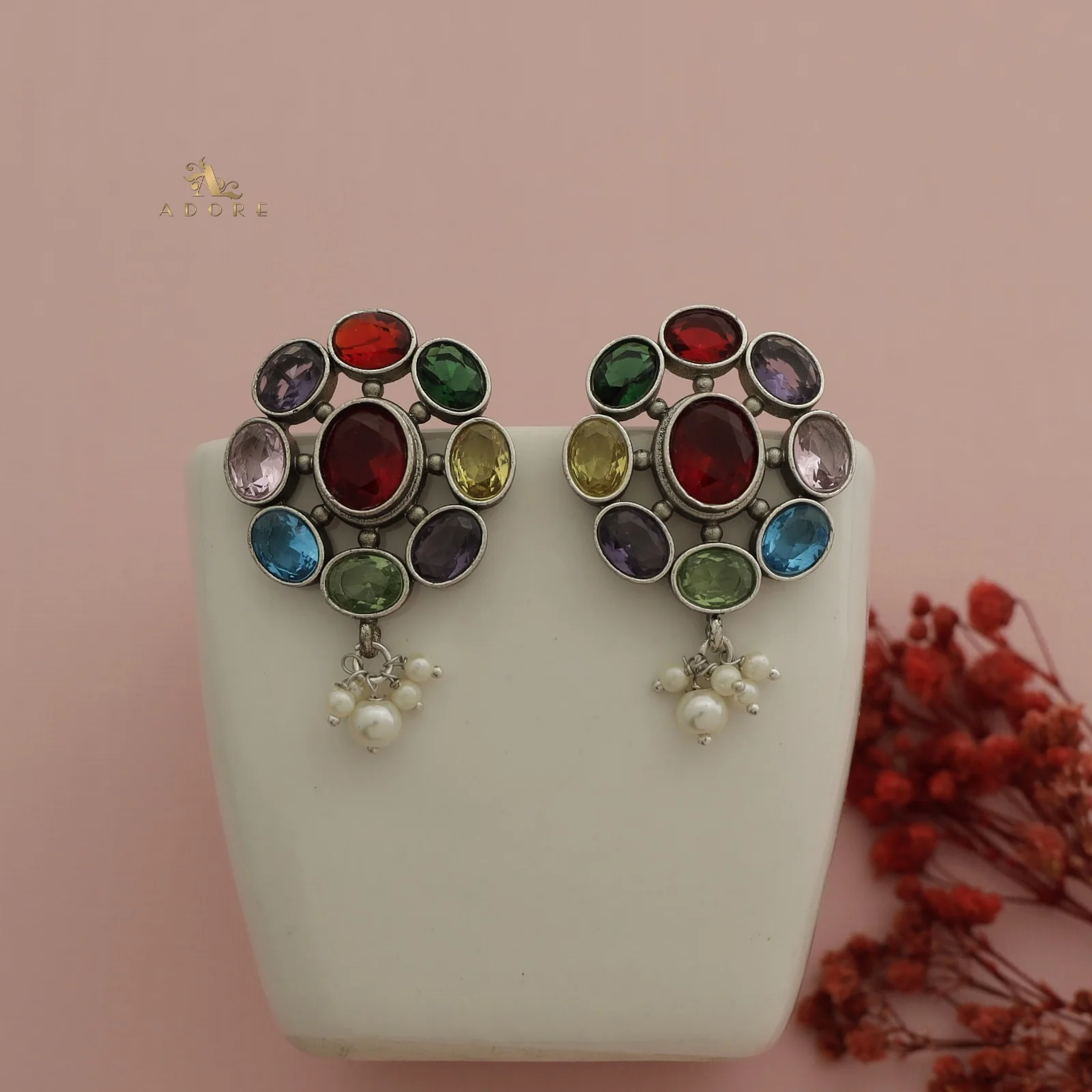 Glossy Flower Chakra Pearl Earring - Image 3