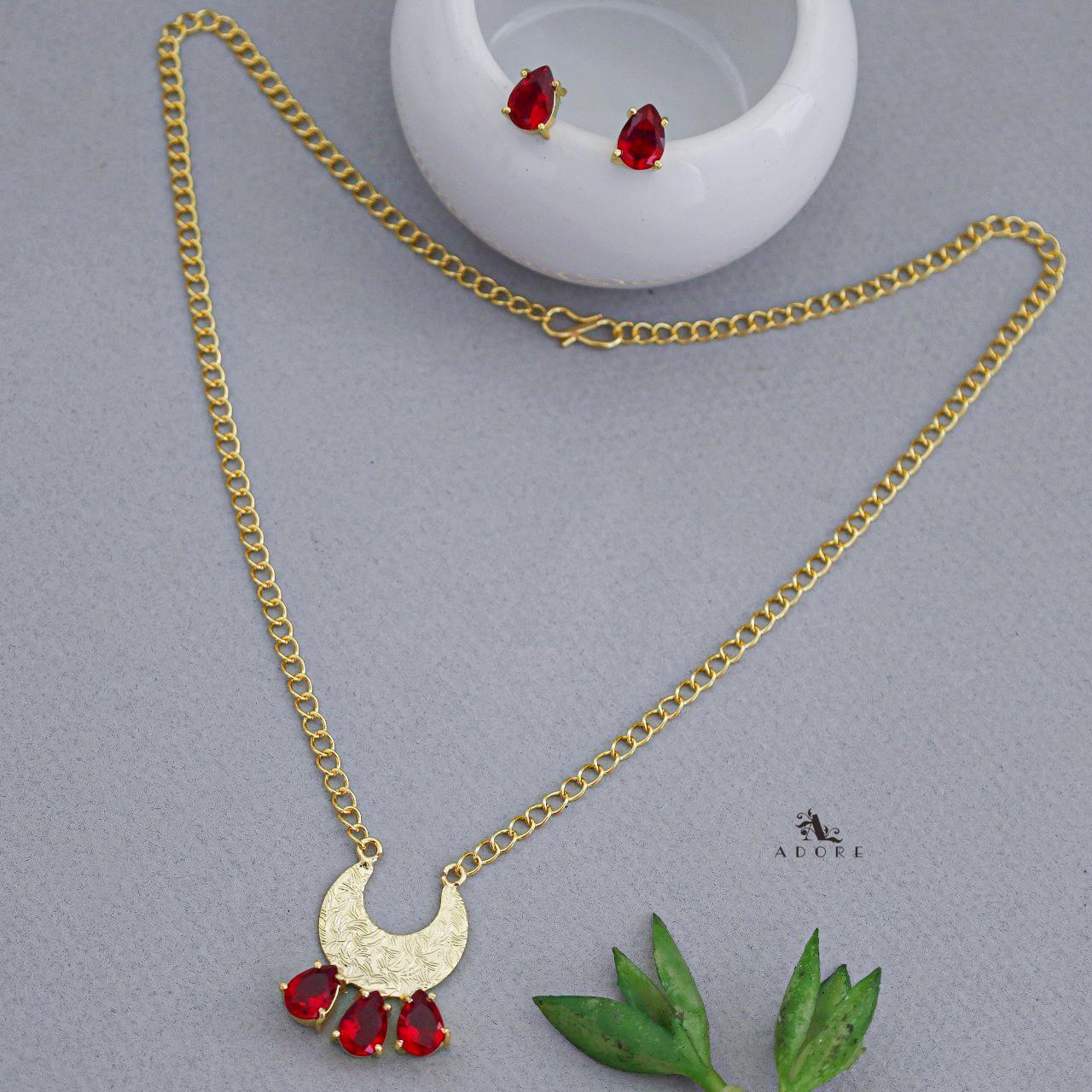Glossy Half Moon Tri Drop Neckpiece With Stud - Image 2