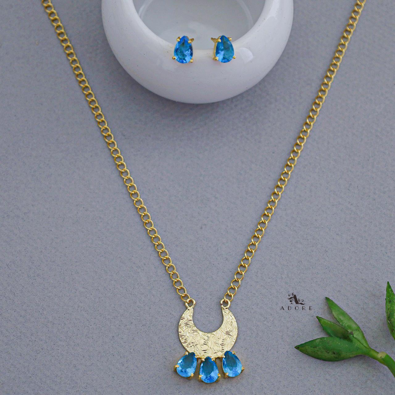 Glossy Half Moon Tri Drop Neckpiece With Stud - Image 4