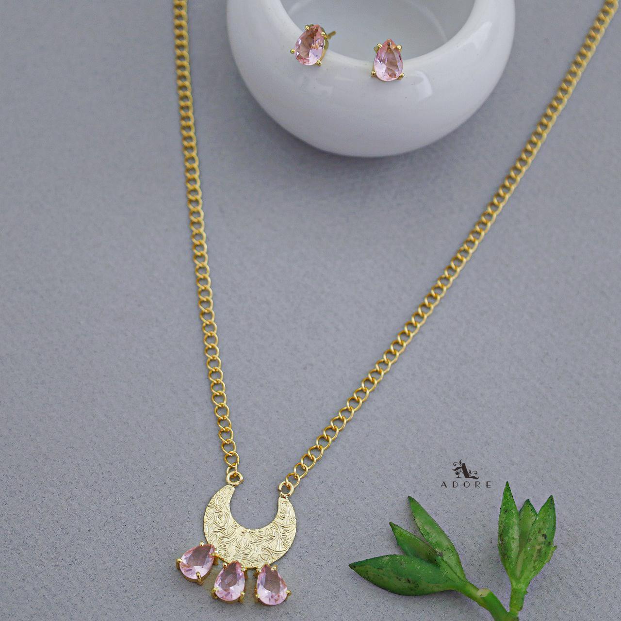 Glossy Half Moon Tri Drop Neckpiece With Stud - Image 6