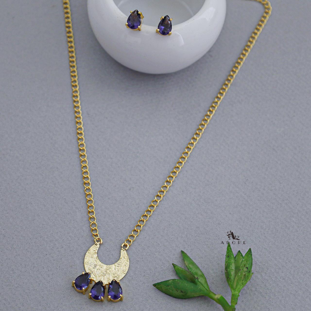 Glossy Half Moon Tri Drop Neckpiece With Stud - Image 7