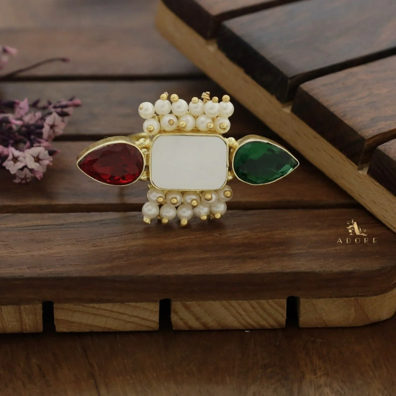 Glossy Krizva MOP Rectangle Cluster Pearl Ring - Image 12