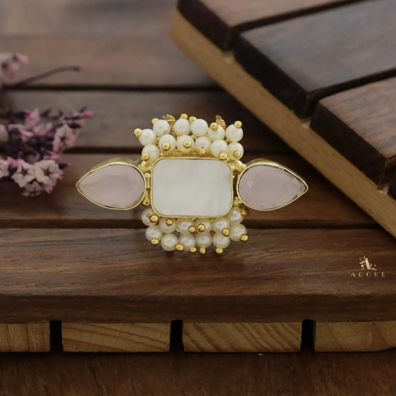 Glossy Krizva MOP Rectangle Cluster Pearl Ring - Image 13
