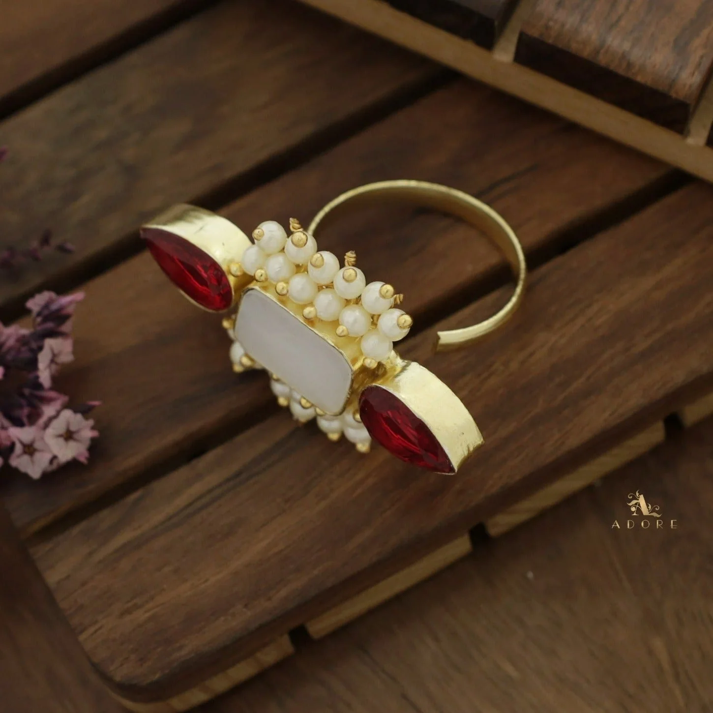 Glossy Krizva MOP Rectangle Cluster Pearl Ring - Image 14