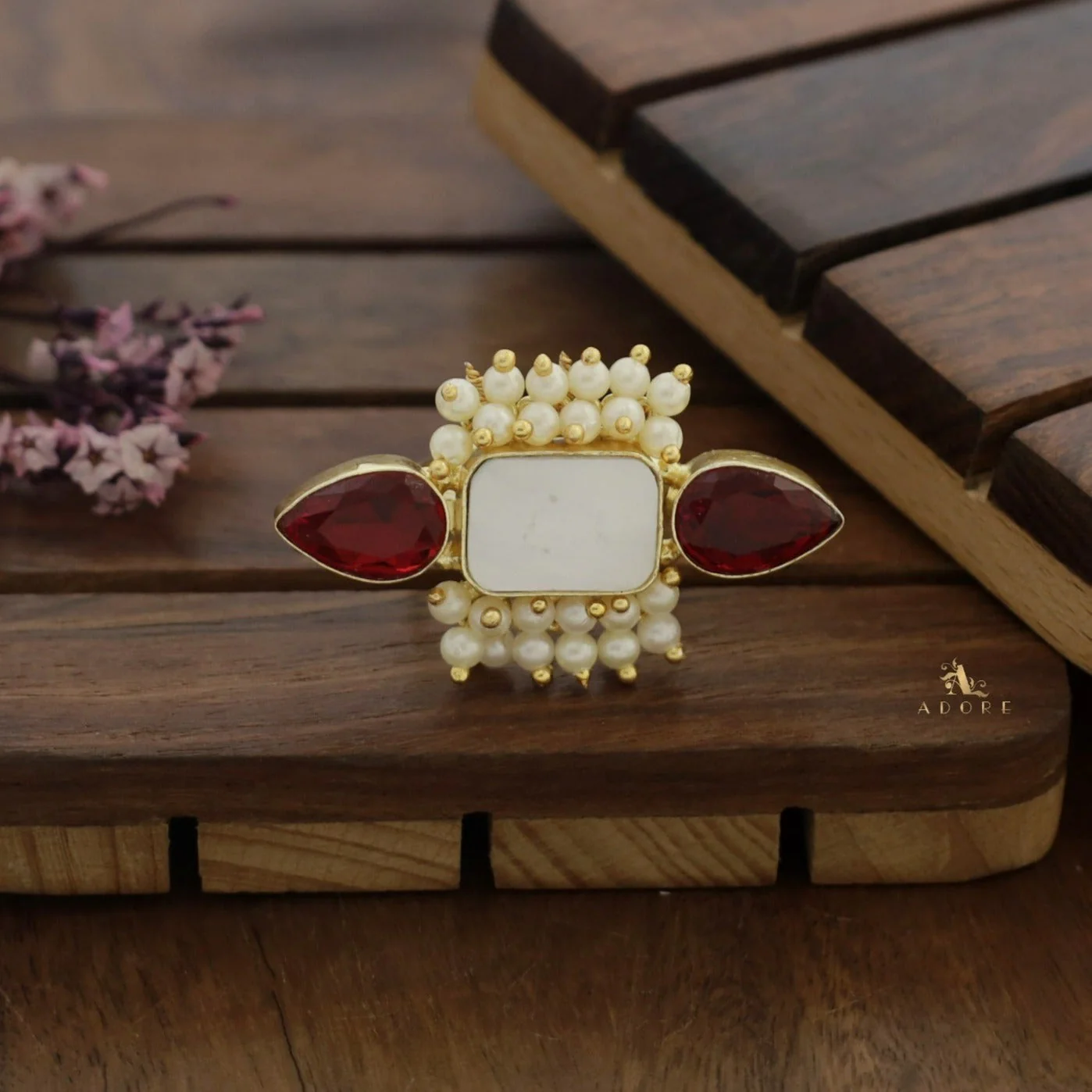 Glossy Krizva MOP Rectangle Cluster Pearl Ring - Image 6