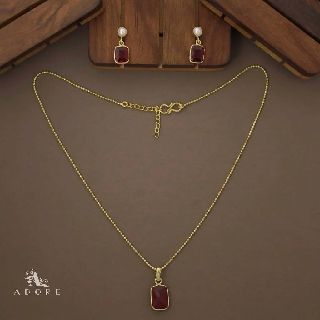 Glossy Rectangle Ball Chain Neckpiece with Pearl Earring - Image 17