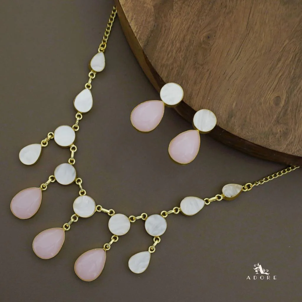 Glossy Round Drop MoP Neckpiece with Earring - Image 4