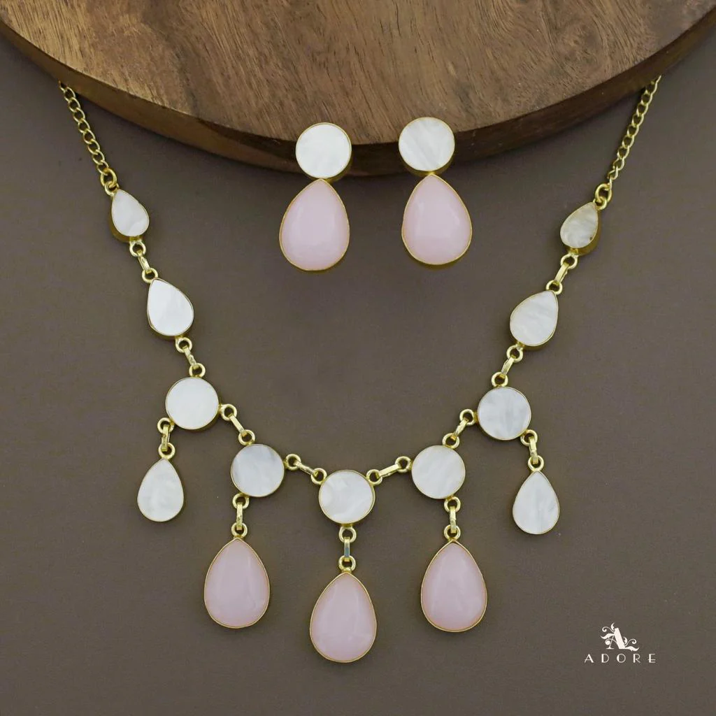 Glossy Round Drop MoP Neckpiece with Earring - Image 5