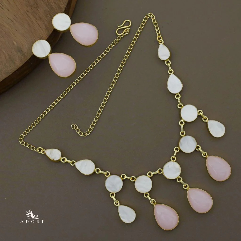 Glossy Round Drop MoP Neckpiece with Earring - Image 6