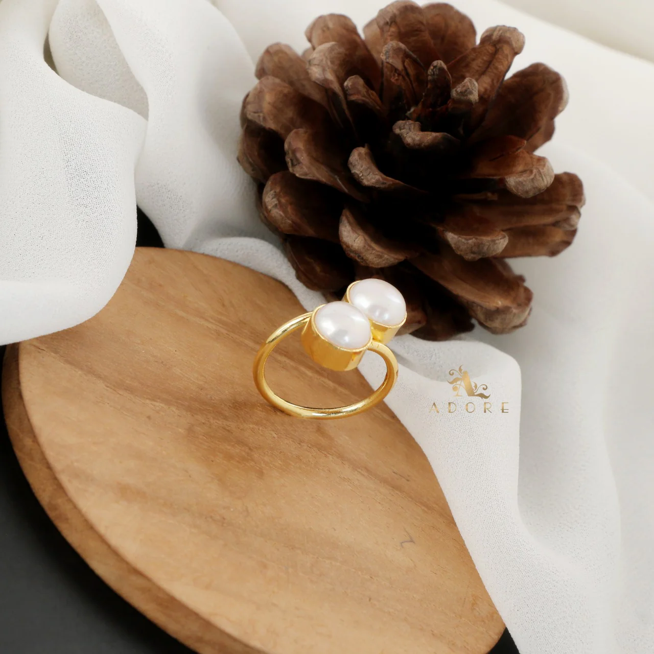 Gold Dual Pearl Ring - Image 2
