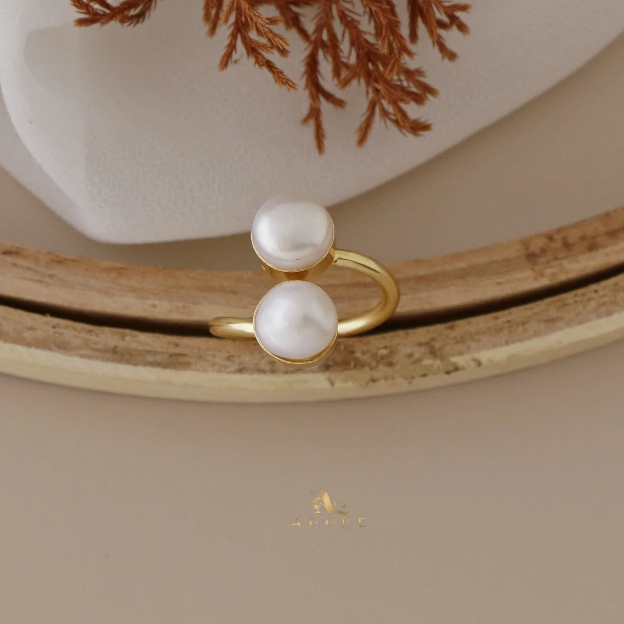 Gold Dual Pearl Ring - Image 5