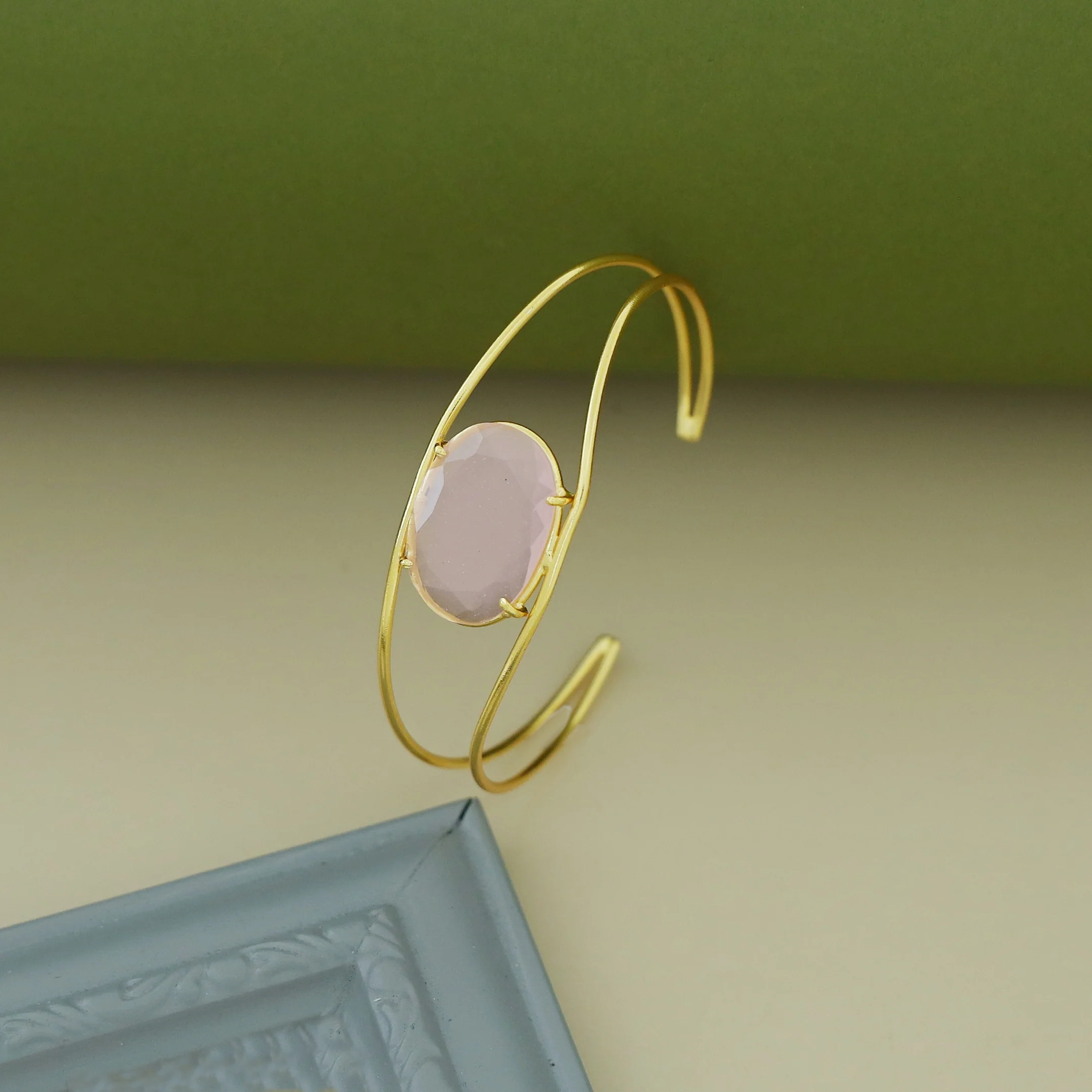 Disha Golden 2 Layer Claw Oval Stone Bangle - Image 3