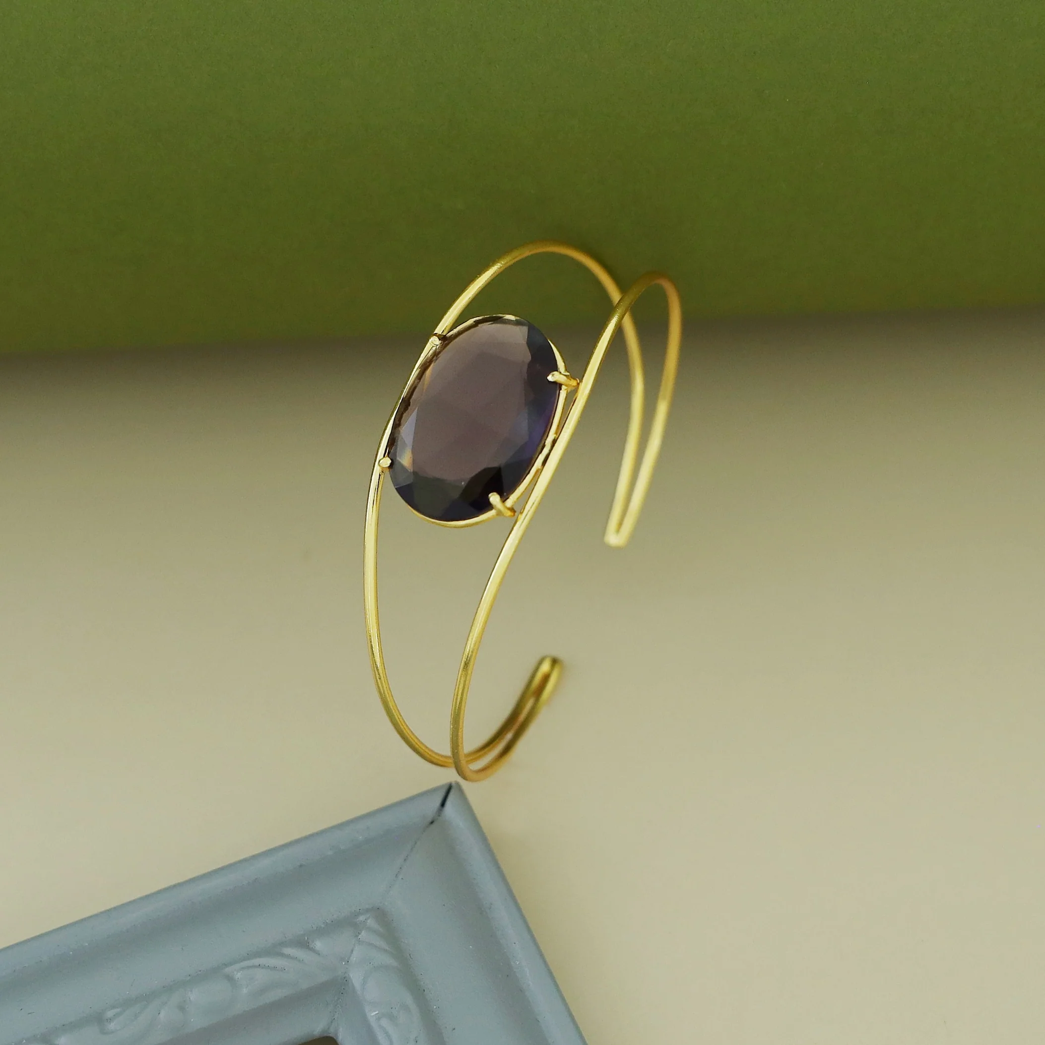 Disha Golden 2 Layer Claw Oval Stone Bangle - Image 4