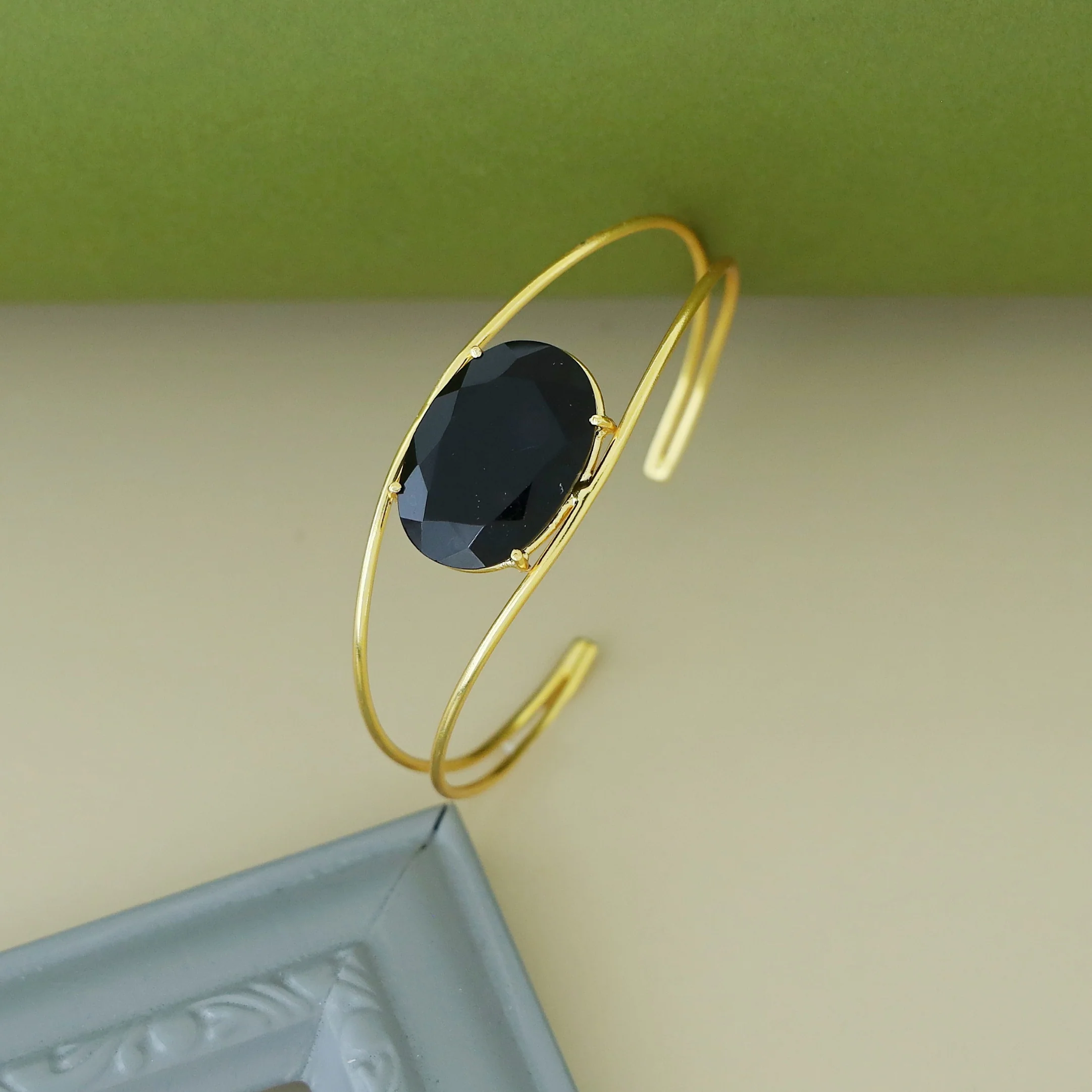 Disha Golden 2 Layer Claw Oval Stone Bangle - Image 5