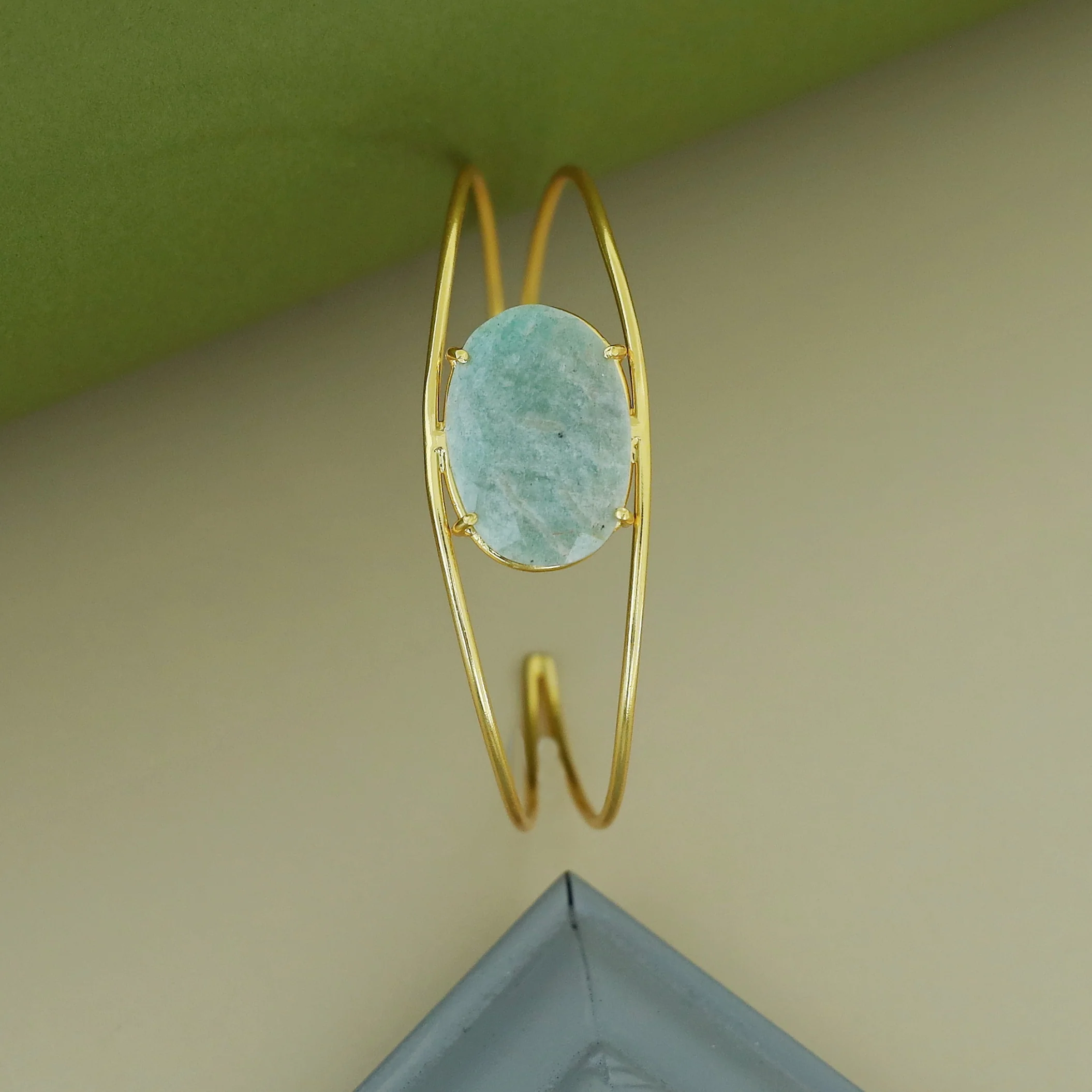 Disha Golden 2 Layer Claw Oval Stone Bangle - Image 6
