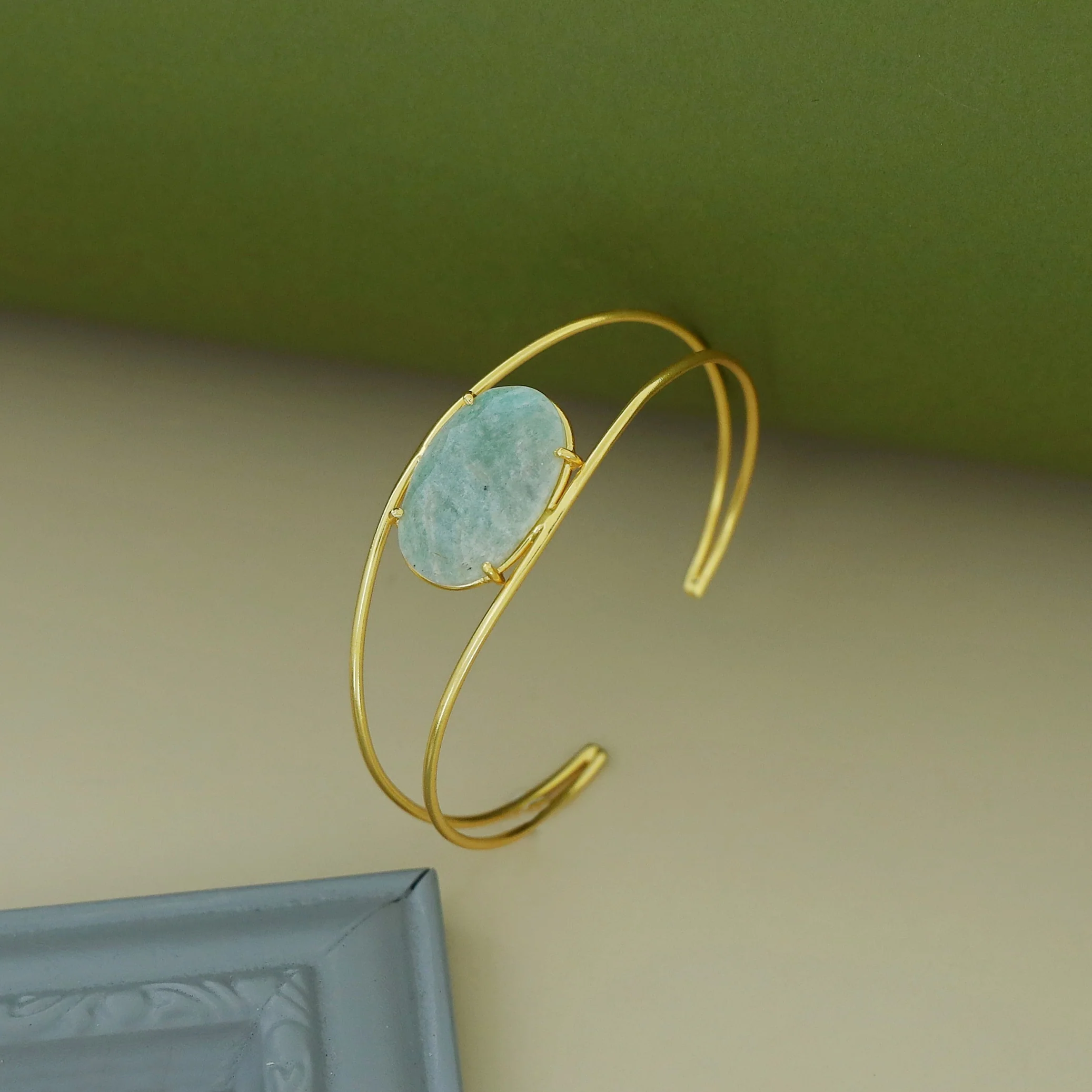 Disha Golden 2 Layer Claw Oval Stone Bangle - Image 8